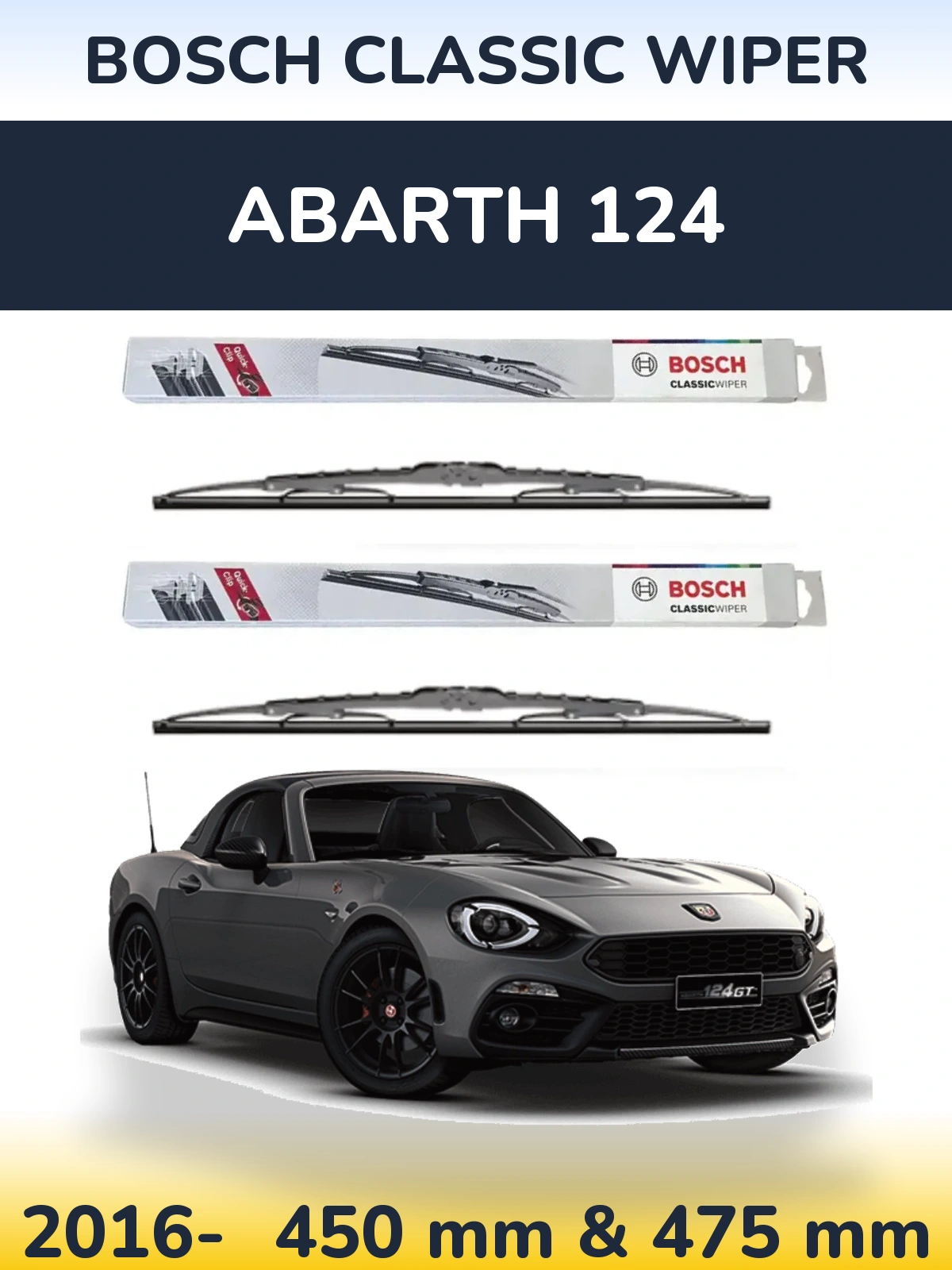 Komplet przednich wycieraczek BOSCH Classic Wiper 450 & 475 mm do Abarth 124 2016-2026