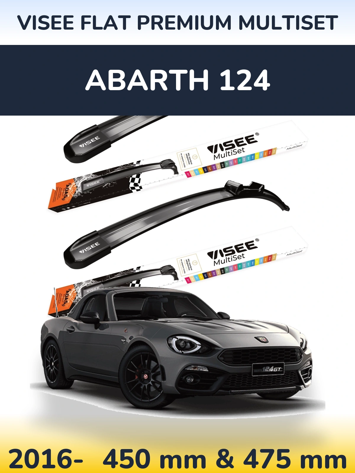 Komplet przednich wycieraczek VISEE FLAT PREMIUM MultiSet 450 & 475 mm do Abarth 124 2016-2026