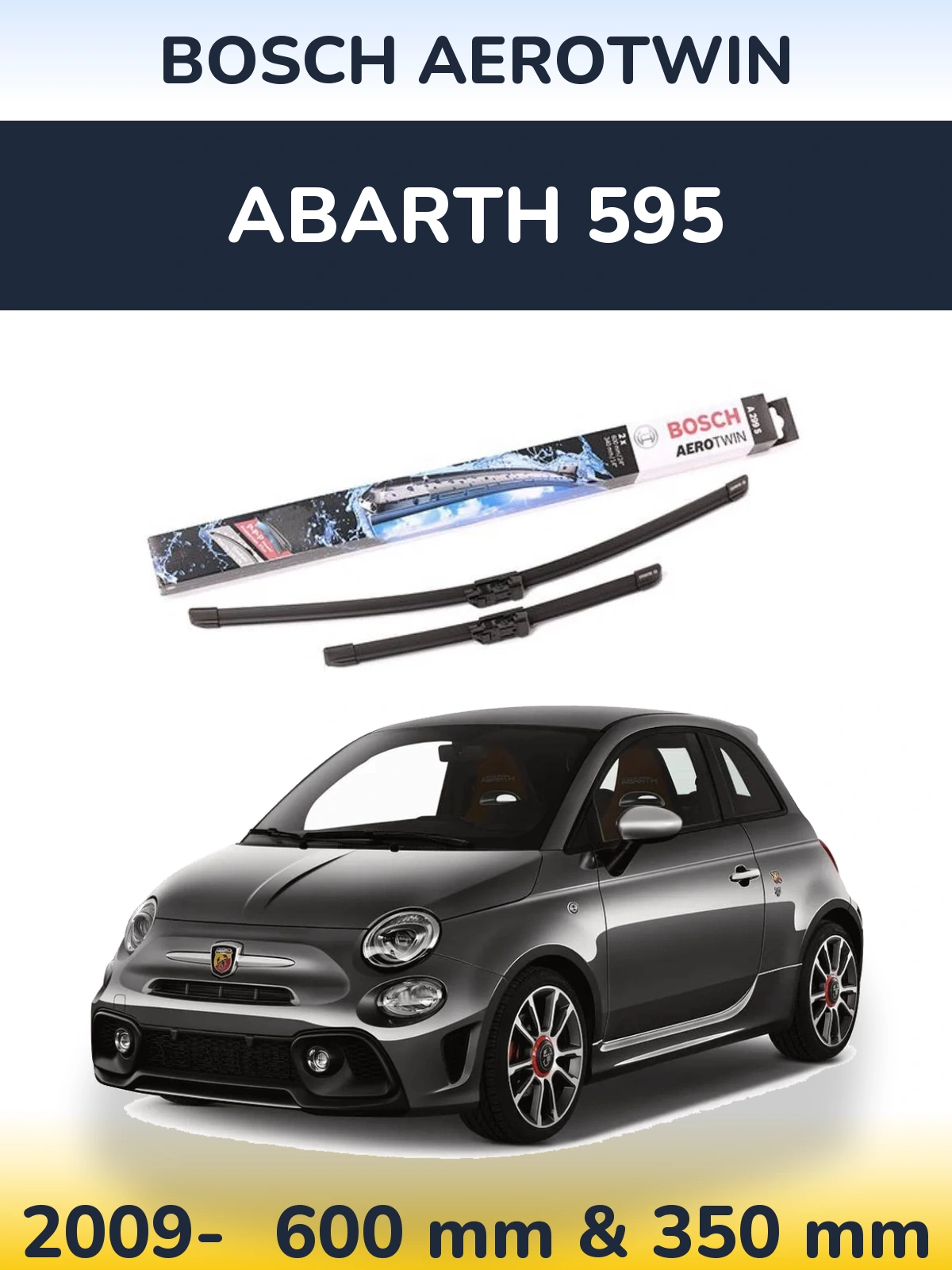 Front wiper blade set BOSCH AeroTwin 600 & 350 mm for Abarth 595 2009-2026