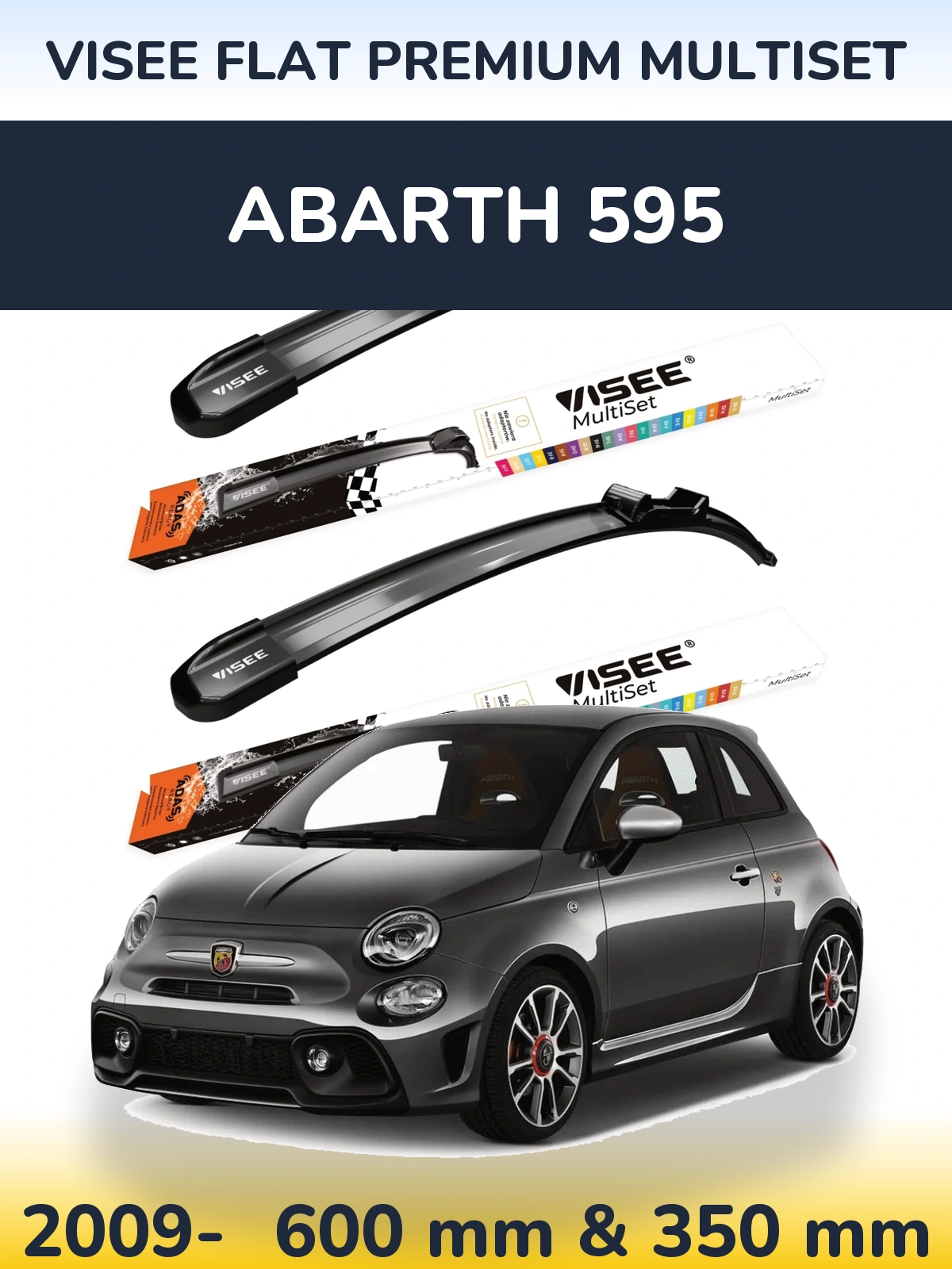 Komplet przednich wycieraczek VISEE FLAT PREMIUM MultiSet 600 & 350 mm do Abarth 595 2009-2026