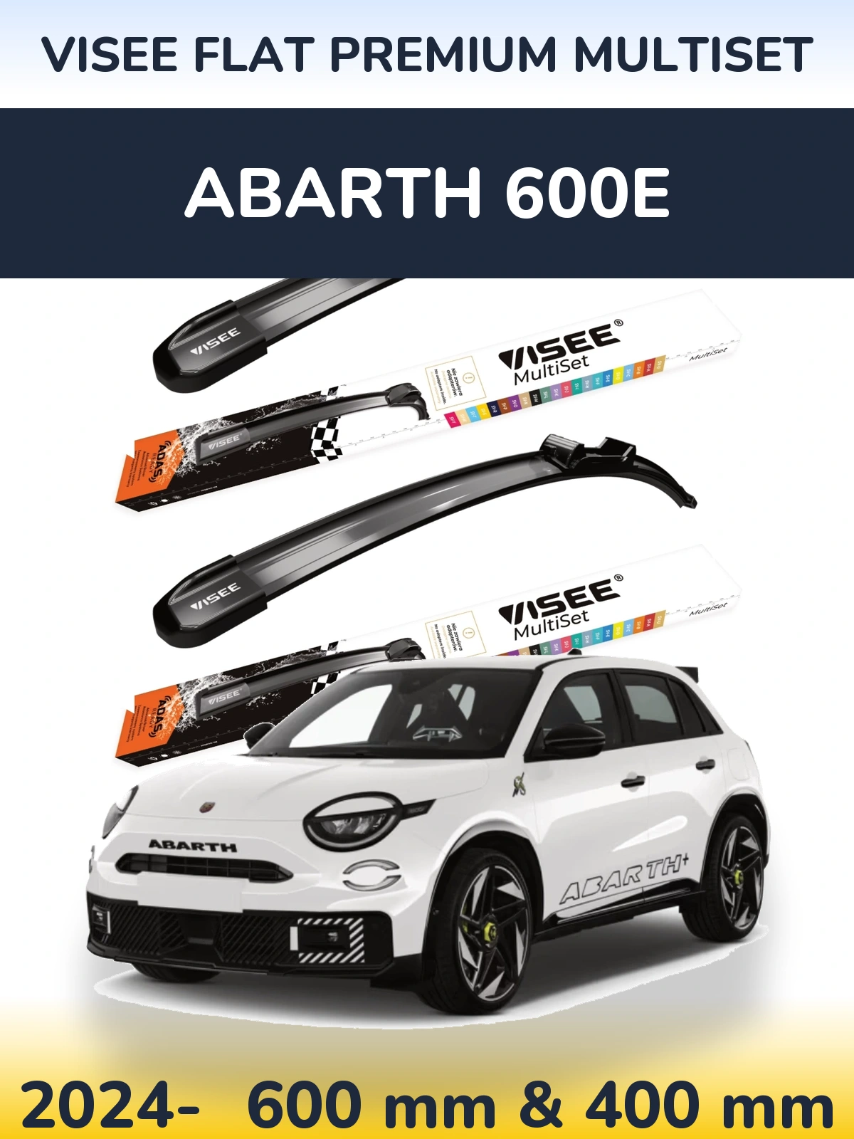 Комплект передніх щіток VISEE FLAT PREMIUM MultiSet 600 & 400 мм для Abarth 600e 2024-2026