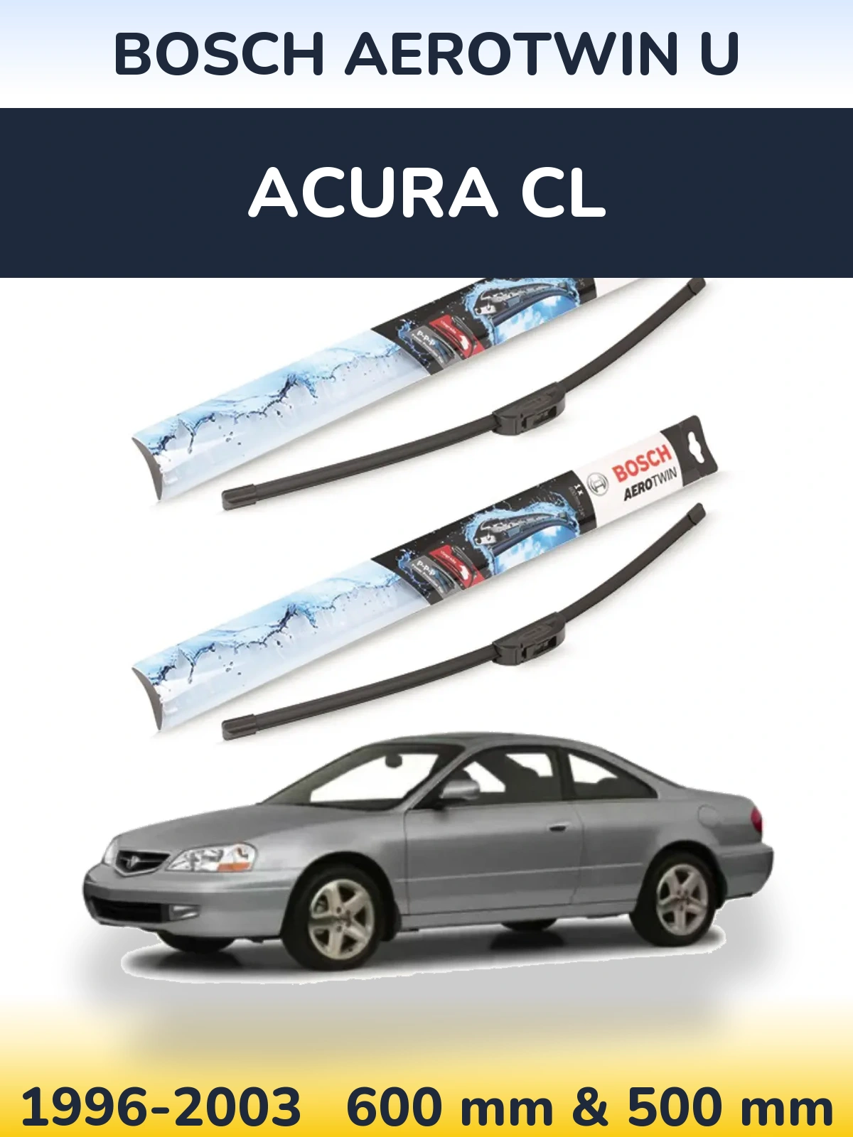 Комплект передних дворников BOSCH AeroTwin U 600 & 500 мм для Acura CL 1996-2003