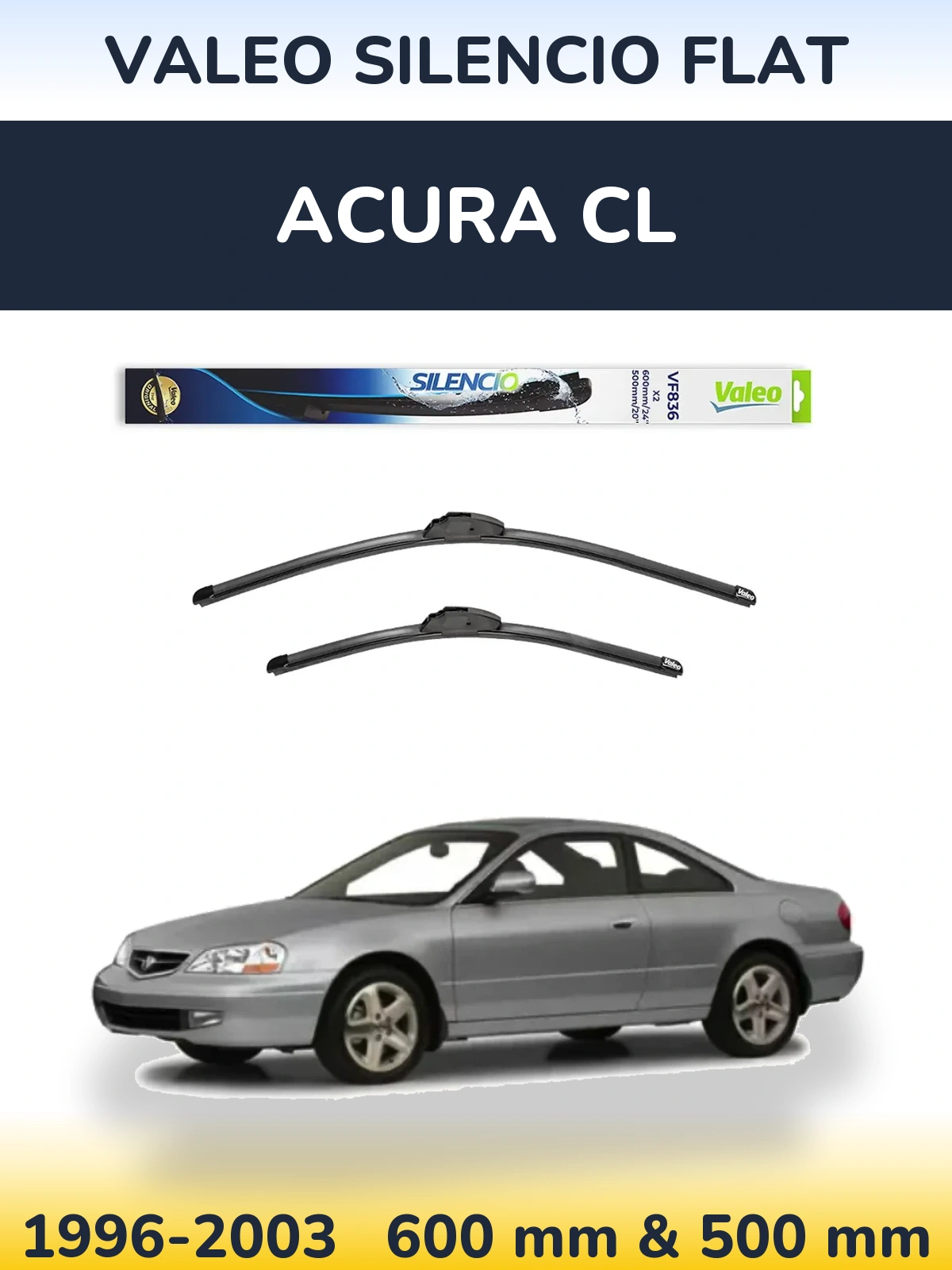 Komplet przednich wycieraczek Valeo Silencio Flat 600 & 500 mm do Acura CL 1996-2003
