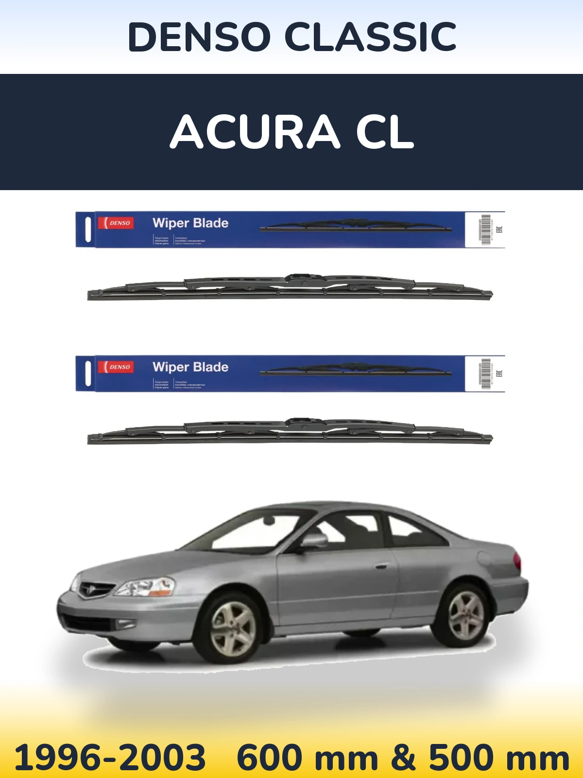 Komplet przednich wycieraczek Denso Classic 600 & 500 mm do Acura CL 1996-2003