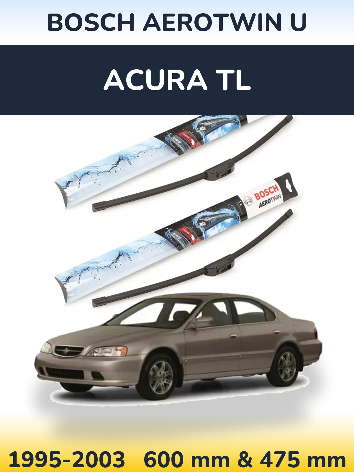 Komplet przednich wycieraczek BOSCH AeroTwin U 600 & 475 mm do Acura TL 1995-2003