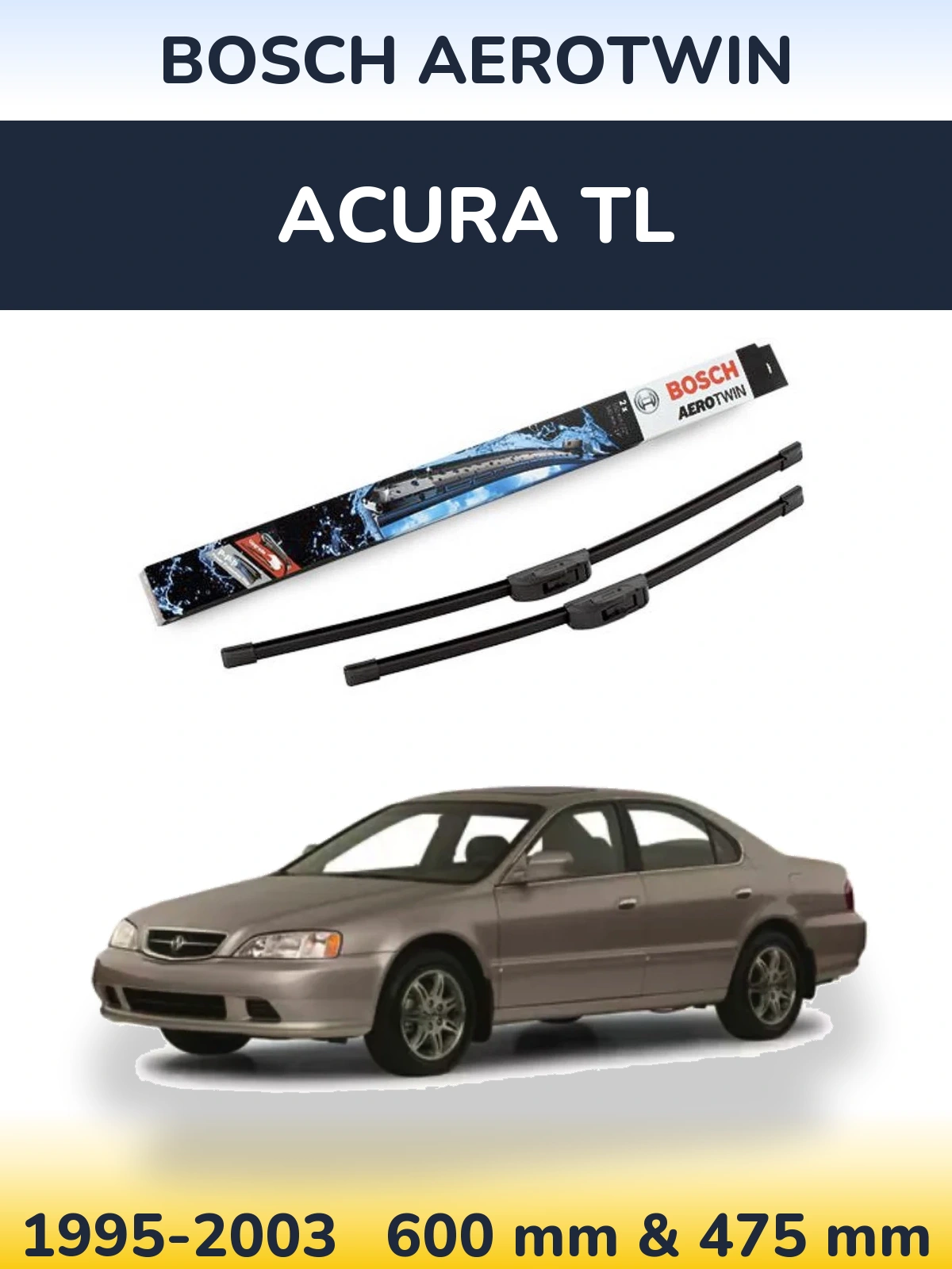 Комплект передних дворников BOSCH AeroTwin 600 & 475 мм для Acura TL 1995-2003