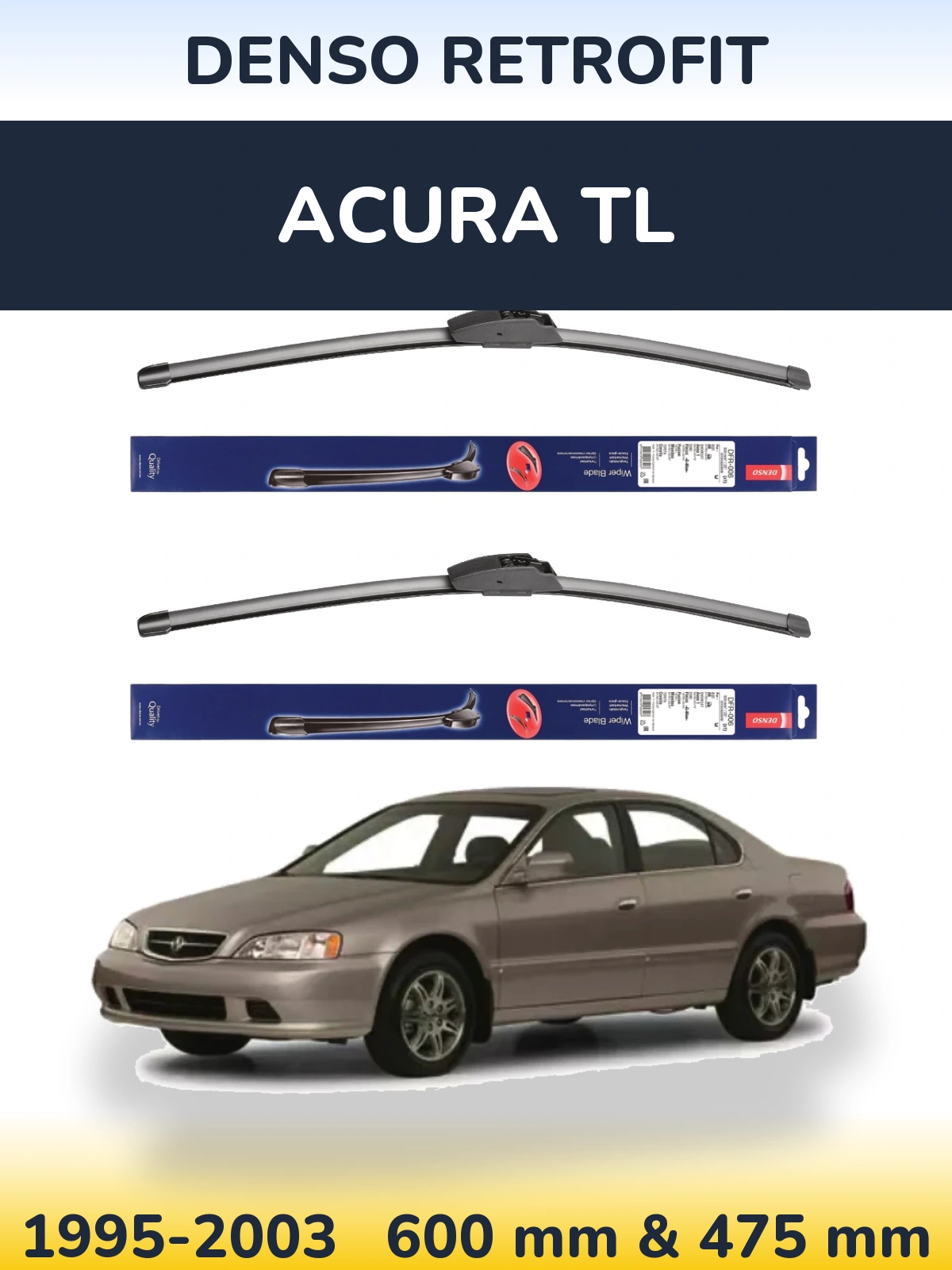 Front wiper blade set Denso Retrofit 600 & 475 mm for Acura TL 1995-2003