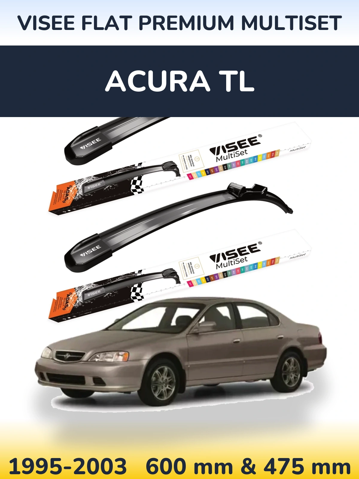 Front wiper blade set VISEE FLAT PREMIUM MultiSet 600 & 475 mm for Acura TL 1995-2003