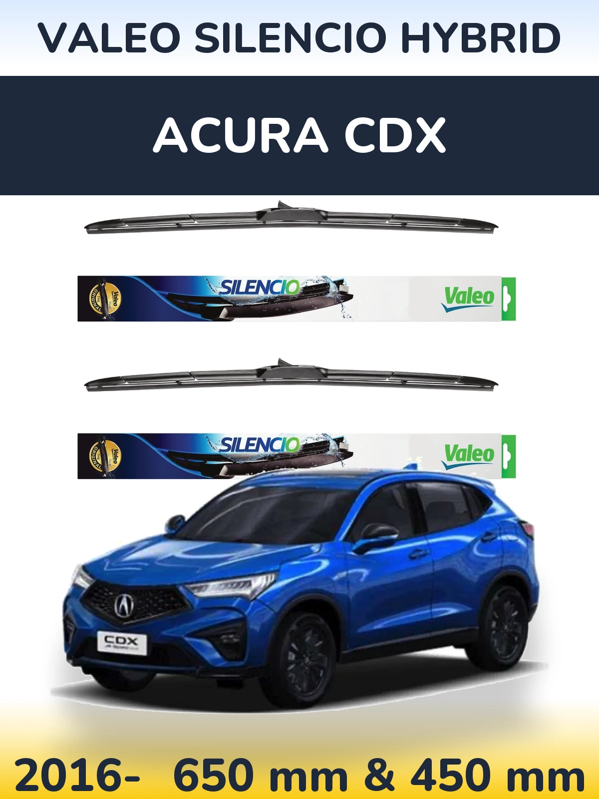 Комплект передних дворников Valeo Silencio Hybrid 650 & 450 мм для Acura CDX 2016-2026