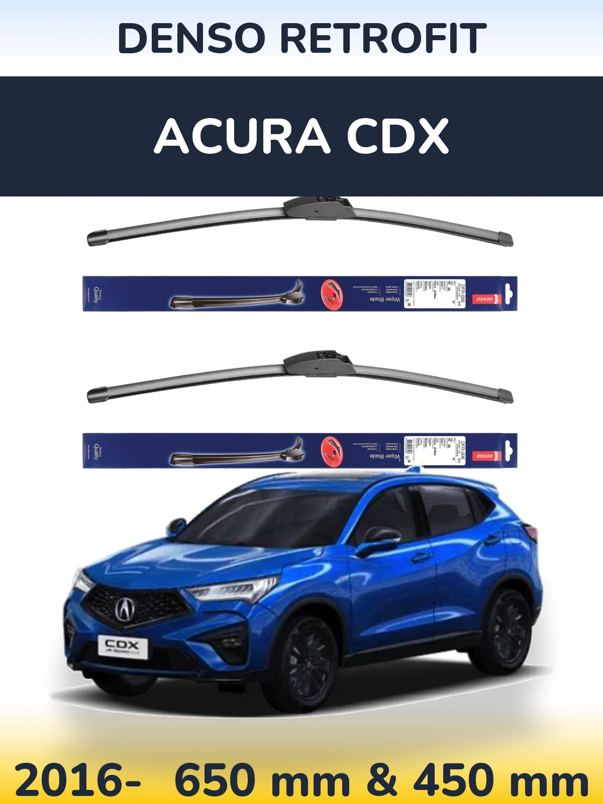 Комплект передних дворников Denso Retrofit 650 & 450 мм для Acura CDX 2016-2026