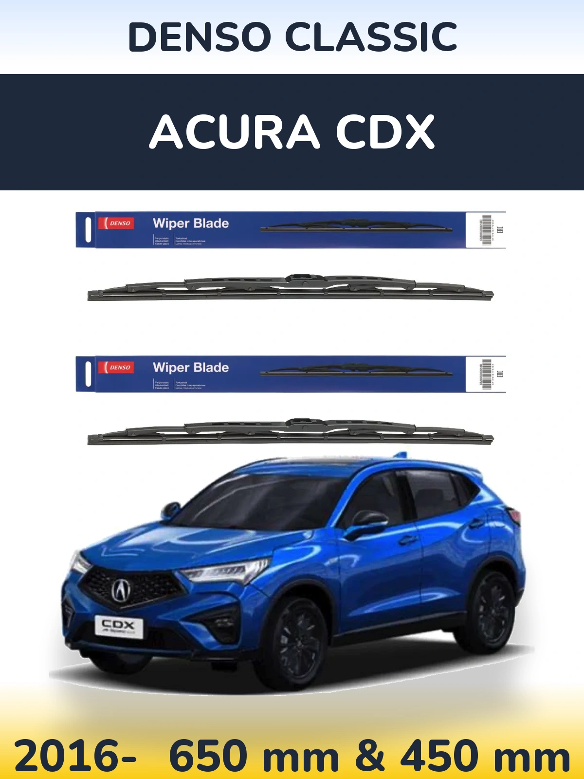 Komplet przednich wycieraczek Denso Classic 650 & 450 mm do Acura CDX 2016-2026