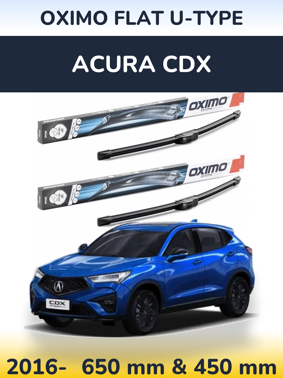 Komplet przednich wycieraczek Oximo Flat U-type 650 & 450 mm do Acura CDX 2016-2026
