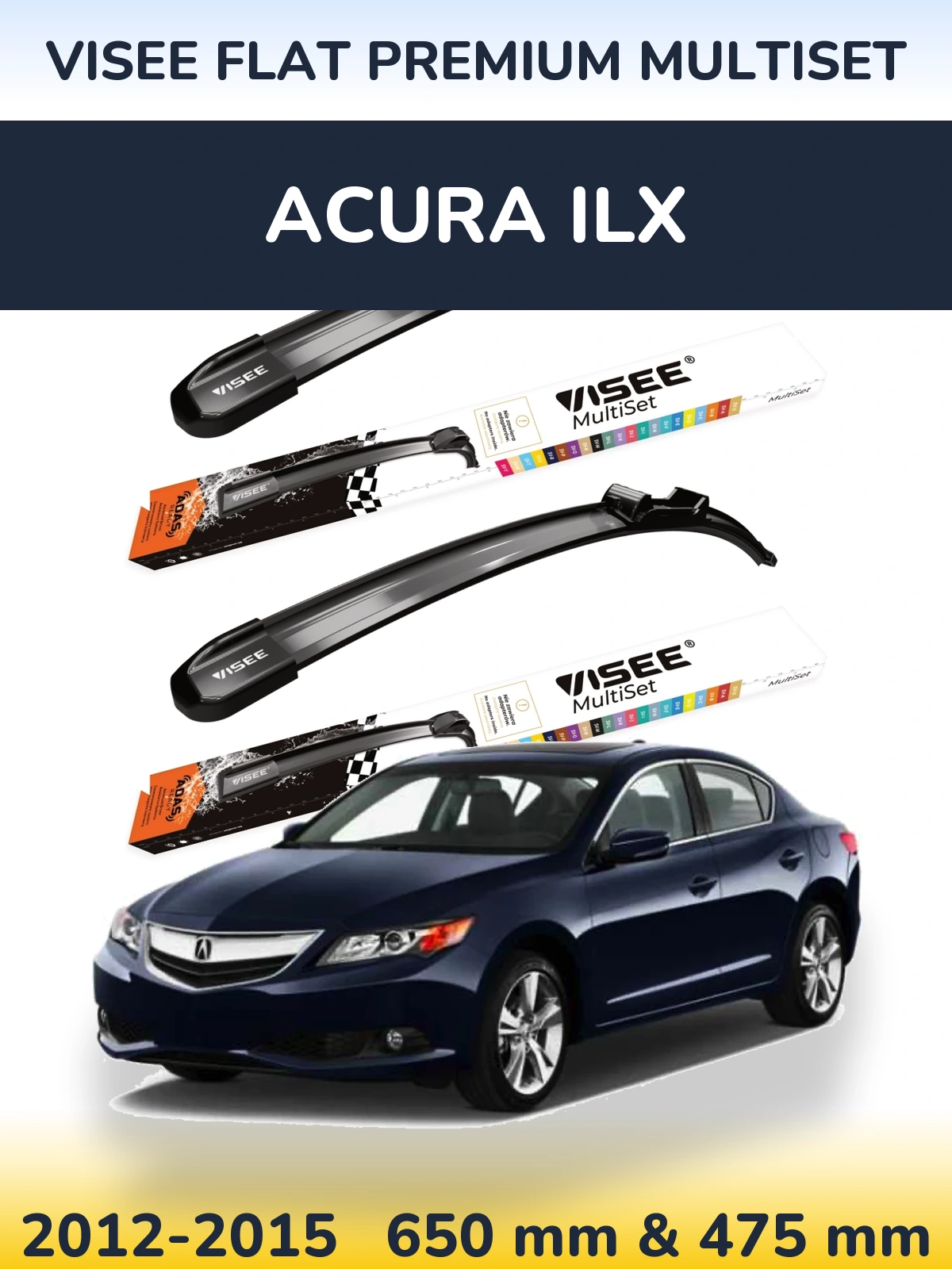 Комплект передних дворников VISEE FLAT PREMIUM MultiSet 650 & 475 мм для Acura ILX 2012-2015