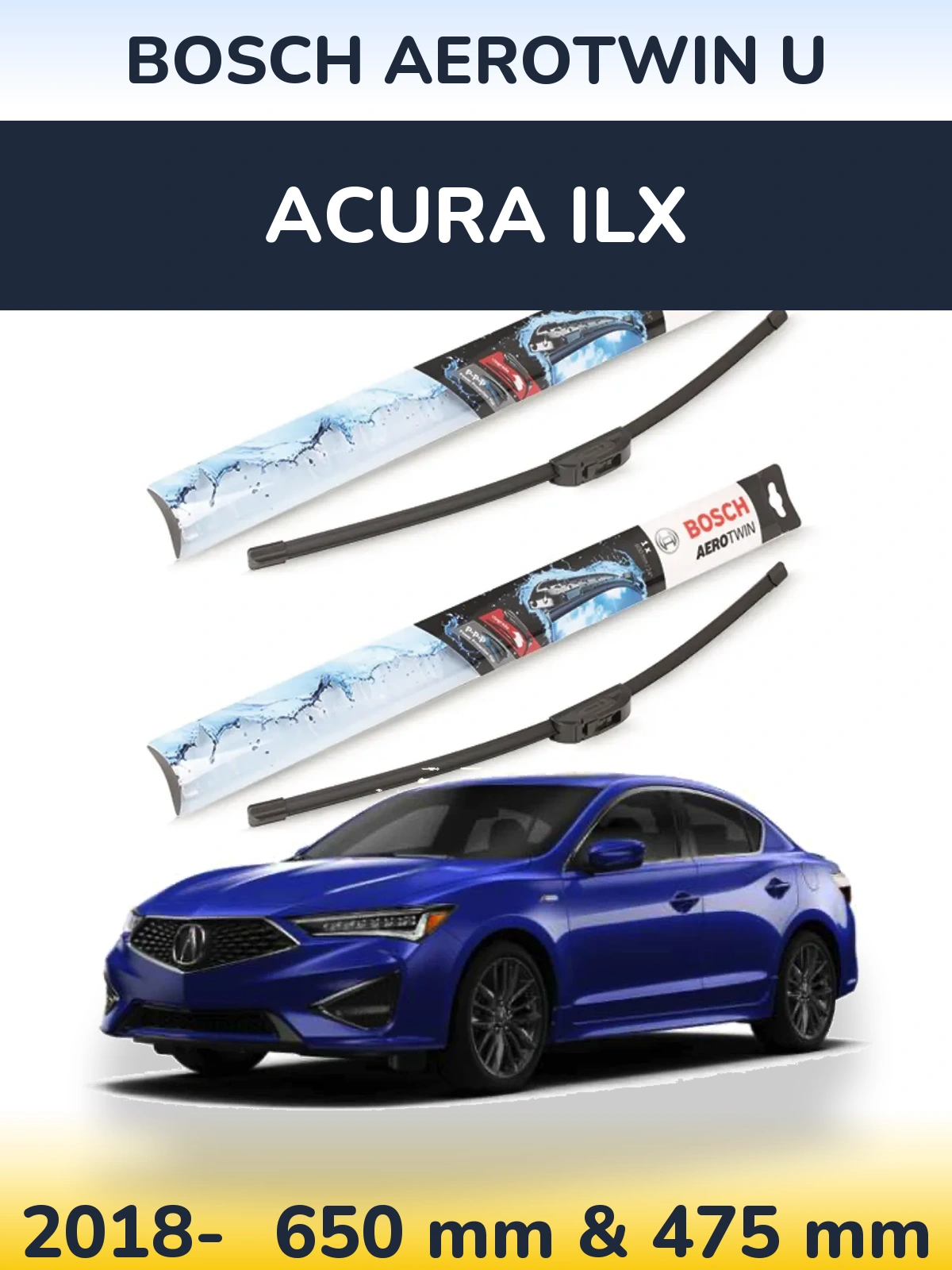 Комплект передних дворников BOSCH AeroTwin U 650 & 475 мм для Acura ILX 2018-2026