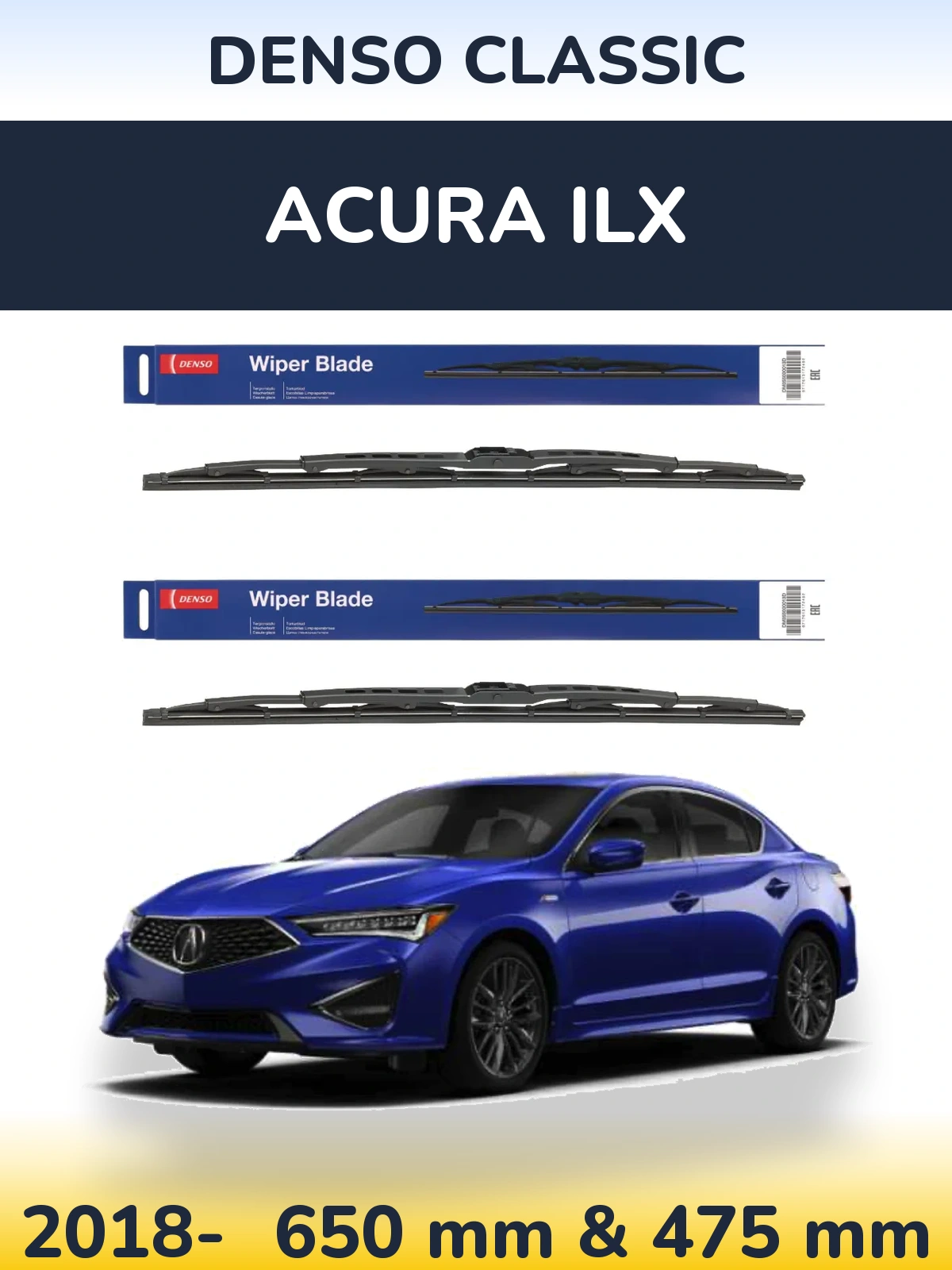 Комплект передних дворников Denso Classic 650 & 475 мм для Acura ILX 2018-2026