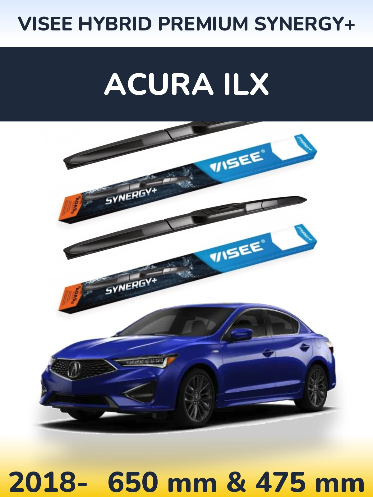 Комплект передних дворников VISEE HYBRID PREMIUM SYNERGY+ 650 & 475 мм для Acura ILX 2018-2026