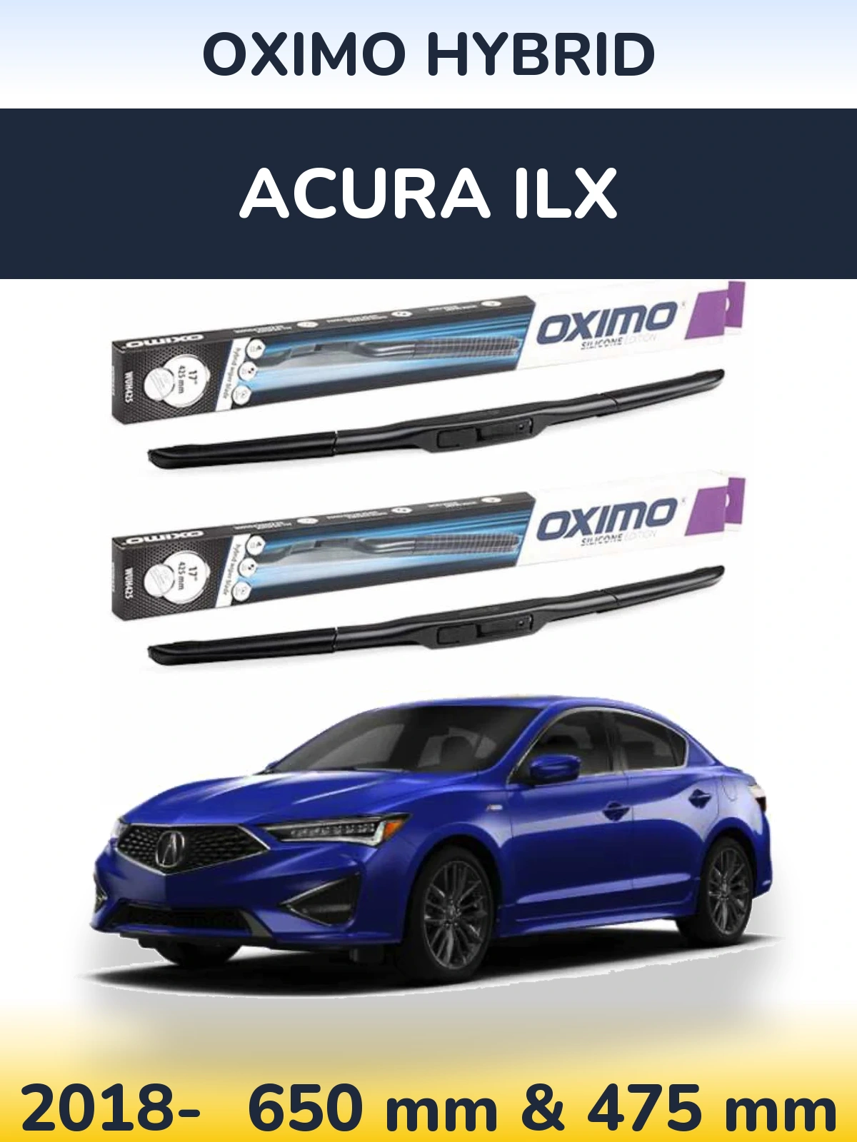 Комплект передних дворников Oximo Hybrid 650 & 475 мм для Acura ILX 2018-2026