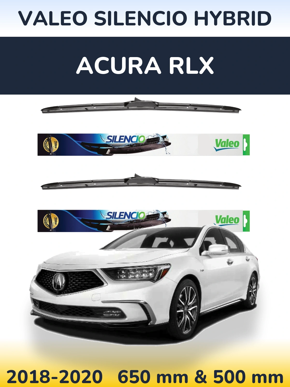 Komplet przednich wycieraczek Valeo Silencio Hybrid 650 & 500 mm do Acura RLX 2018-2020