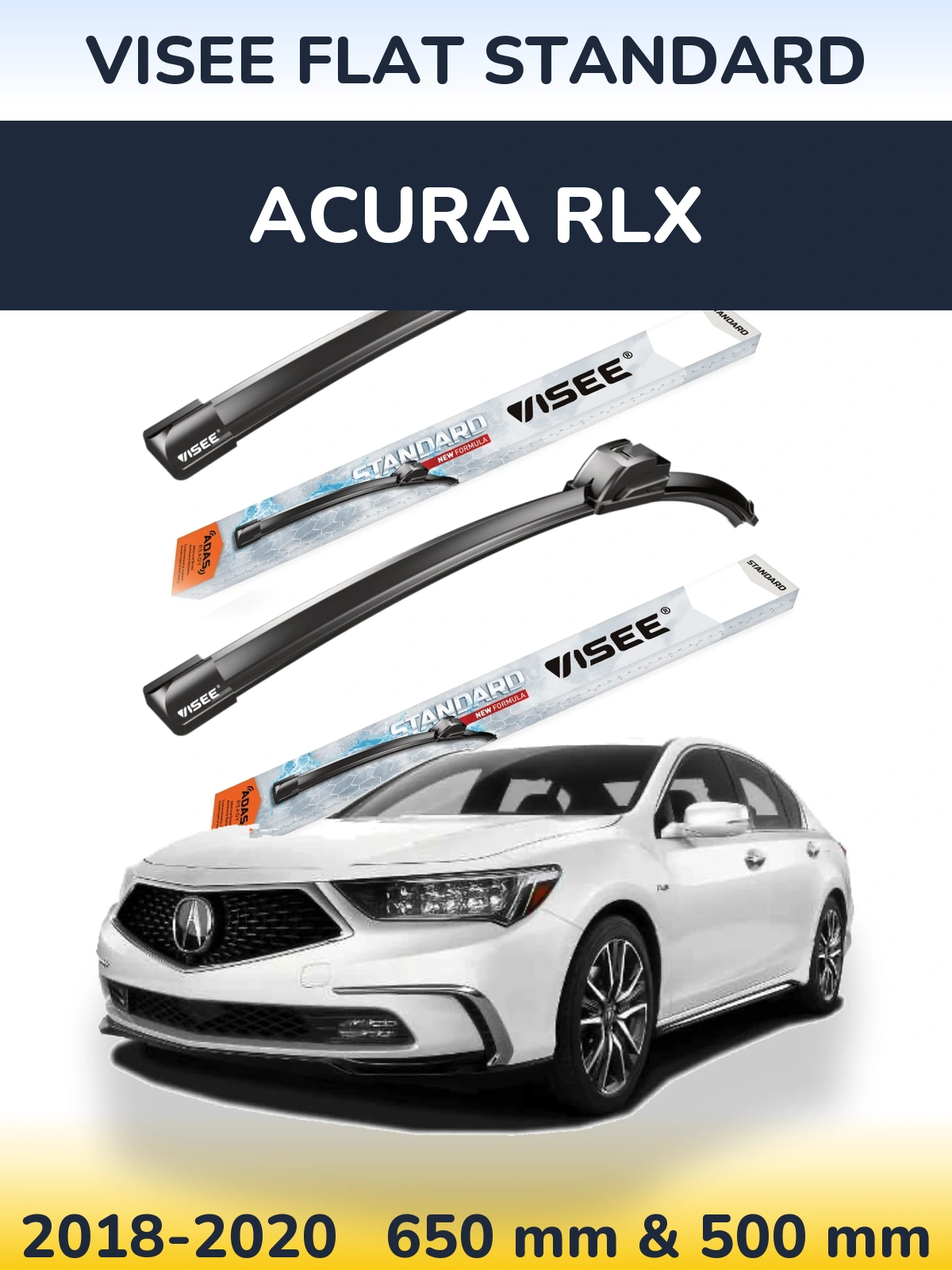Komplet przednich wycieraczek VISEE FLAT STANDARD 650 & 500 mm do Acura RLX 2018-2020