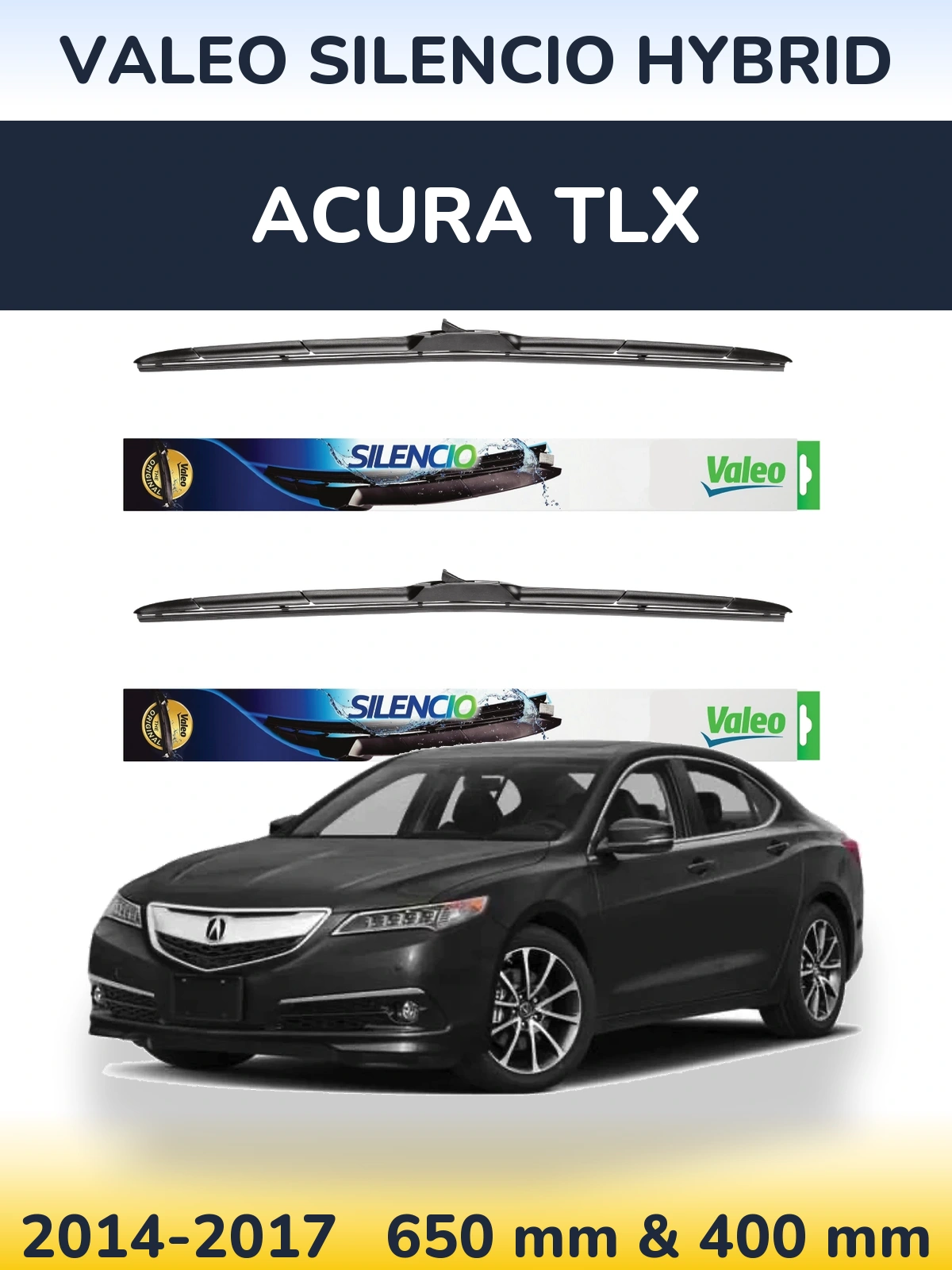 Komplet przednich wycieraczek Valeo Silencio Hybrid 650 & 400 mm do Acura TLX 2014-2017
