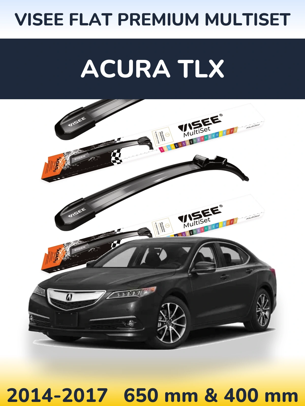 Komplet przednich wycieraczek VISEE FLAT PREMIUM MultiSet 650 & 400 mm do Acura TLX 2014-2017