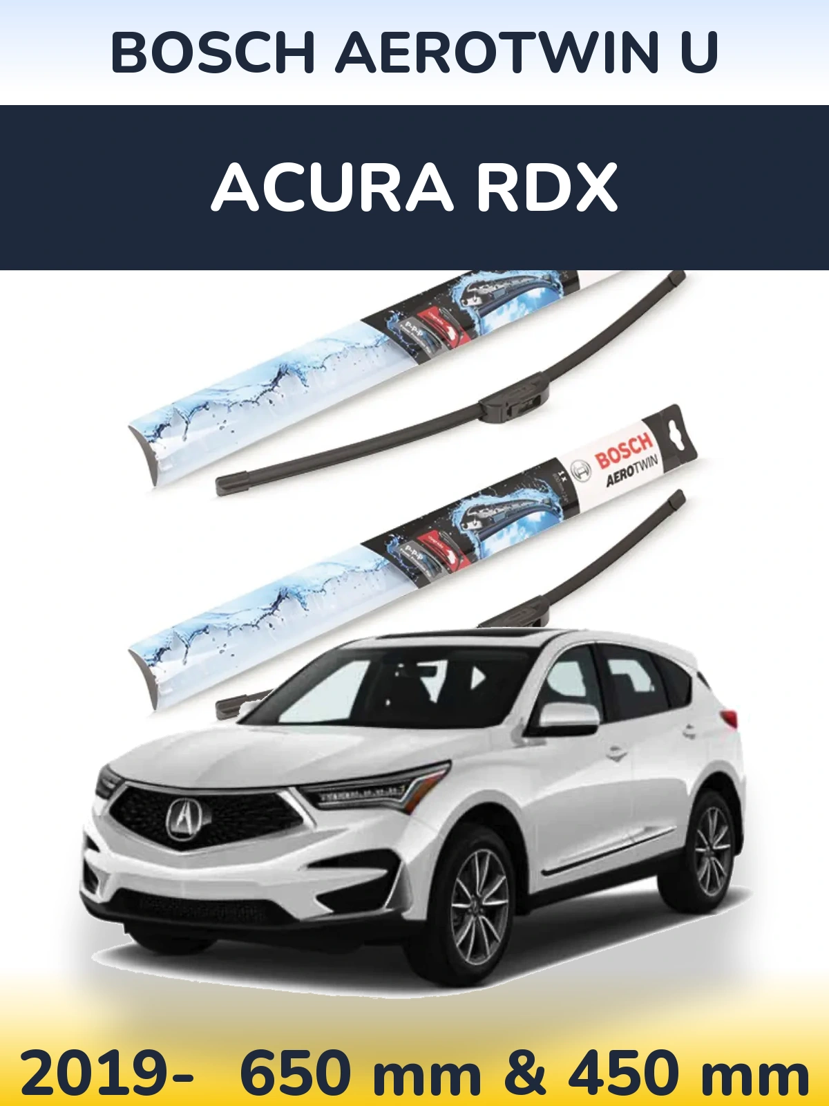 Komplet przednich wycieraczek BOSCH AeroTwin U 650 & 450 mm do Acura RDX 2019-2026