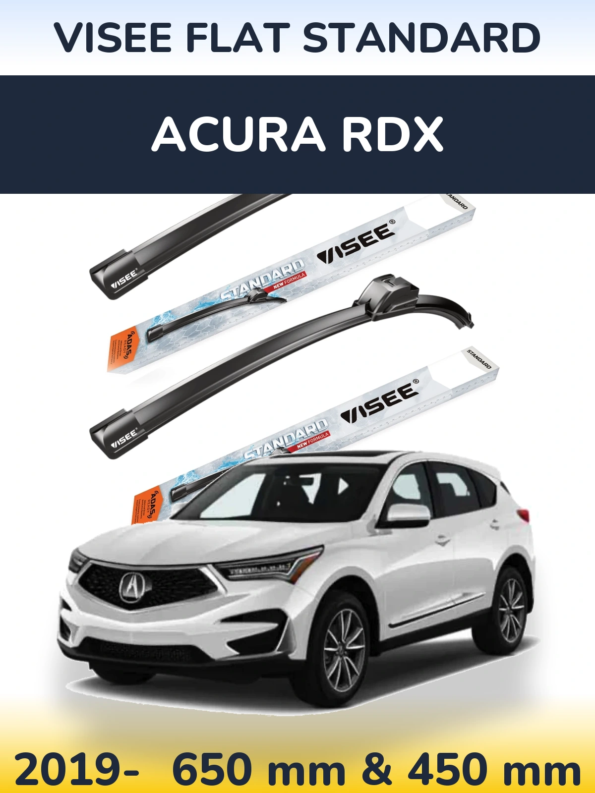 Komplet przednich wycieraczek VISEE FLAT STANDARD 650 & 450 mm do Acura RDX 2019-2026