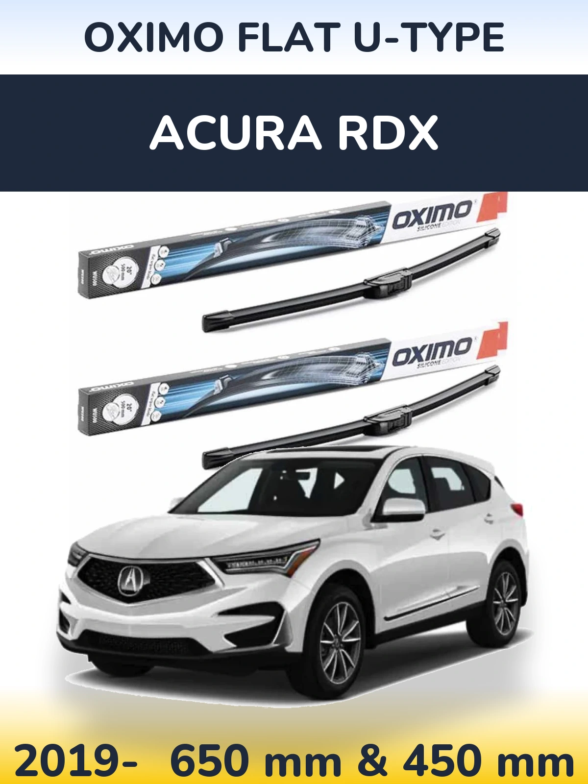 Комплект передних дворников Oximo Flat U-type 650 & 450 мм для Acura RDX 2019-2026