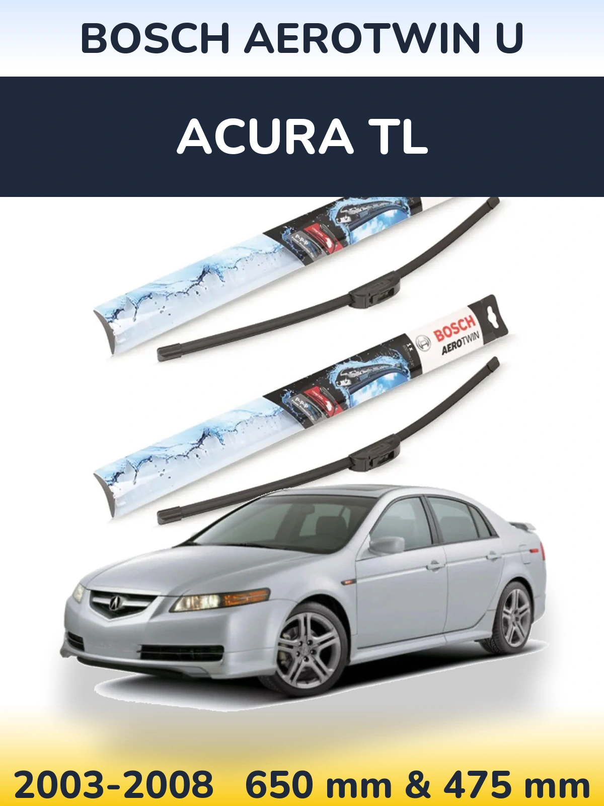 Комплект передних дворников BOSCH AeroTwin U 650 & 475 мм для Acura TL 2003-2008