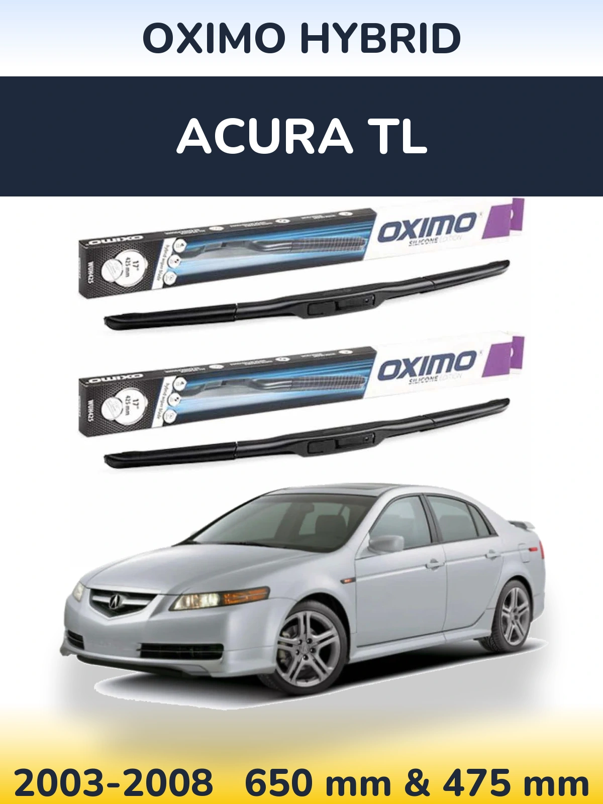 Комплект передних дворников Oximo Hybrid 650 & 475 мм для Acura TL 2003-2008