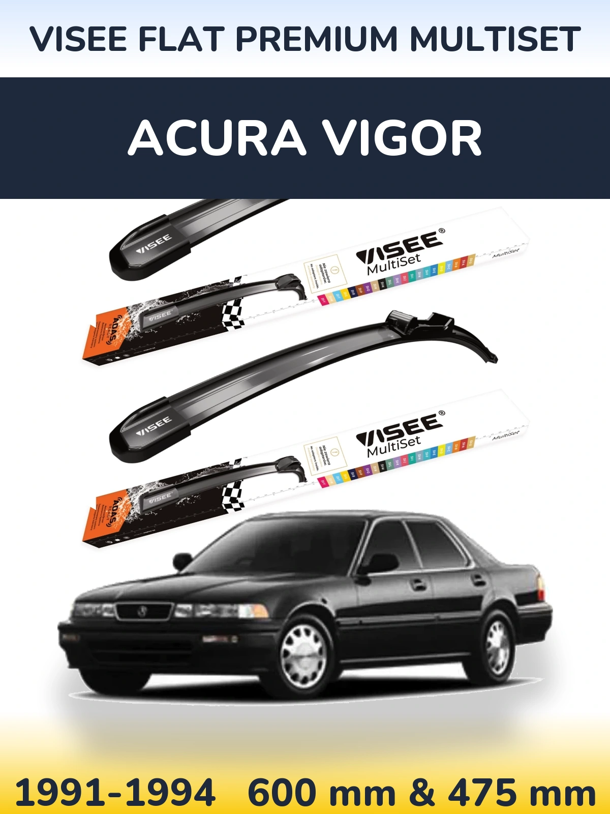 Комплект передних дворников VISEE FLAT PREMIUM MultiSet 600 & 475 мм для Acura Vigor 1991-1994