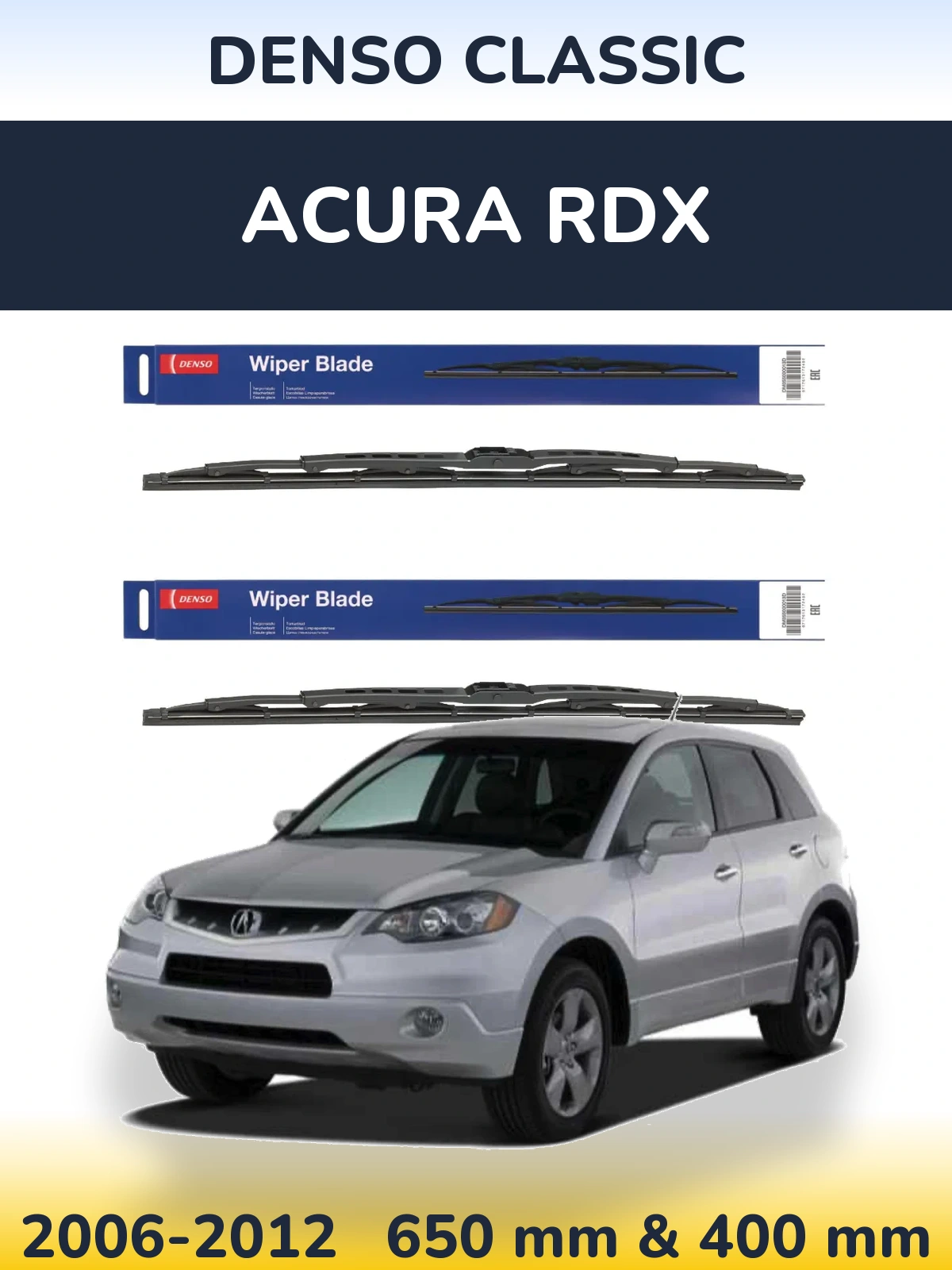 Komplet przednich wycieraczek Denso Classic 650 & 400 mm do Acura RDX 2006-2012