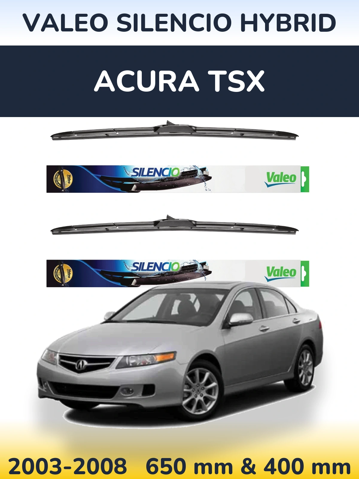 Комплект передних дворников Valeo Silencio Hybrid 650 & 400 мм для Acura TSX 2003-2008