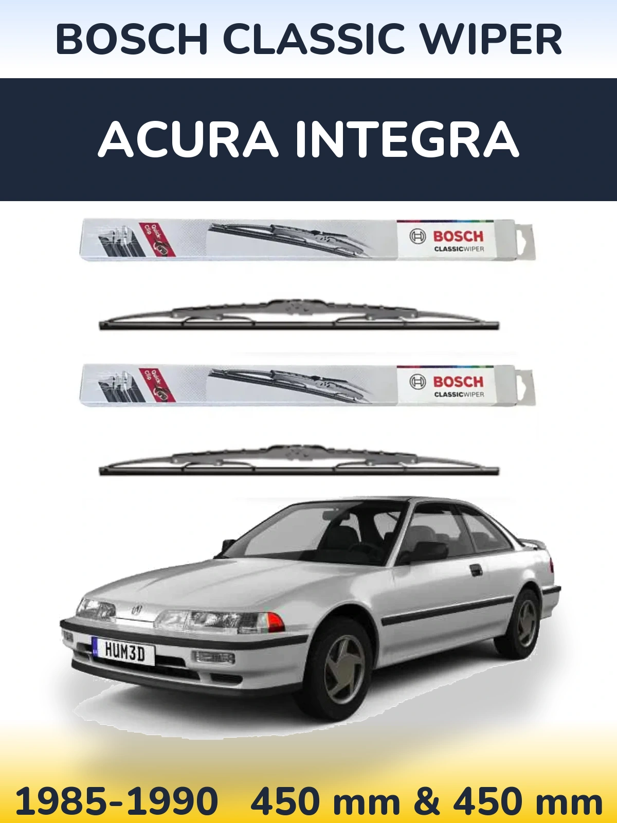 Комплект передних дворников BOSCH Classic Wiper 450 & 450 мм для Acura Integra 1985-1990