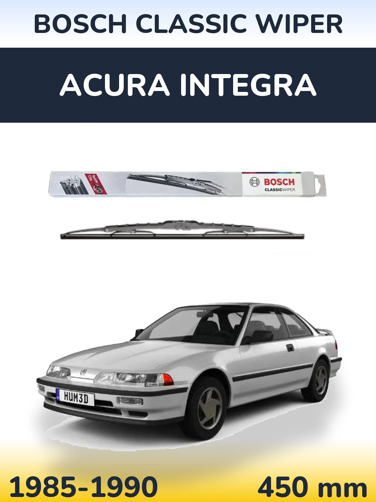 Rear wiper blade BOSCH Classic Wiper 450 mm for Acura Integra 1985-1990