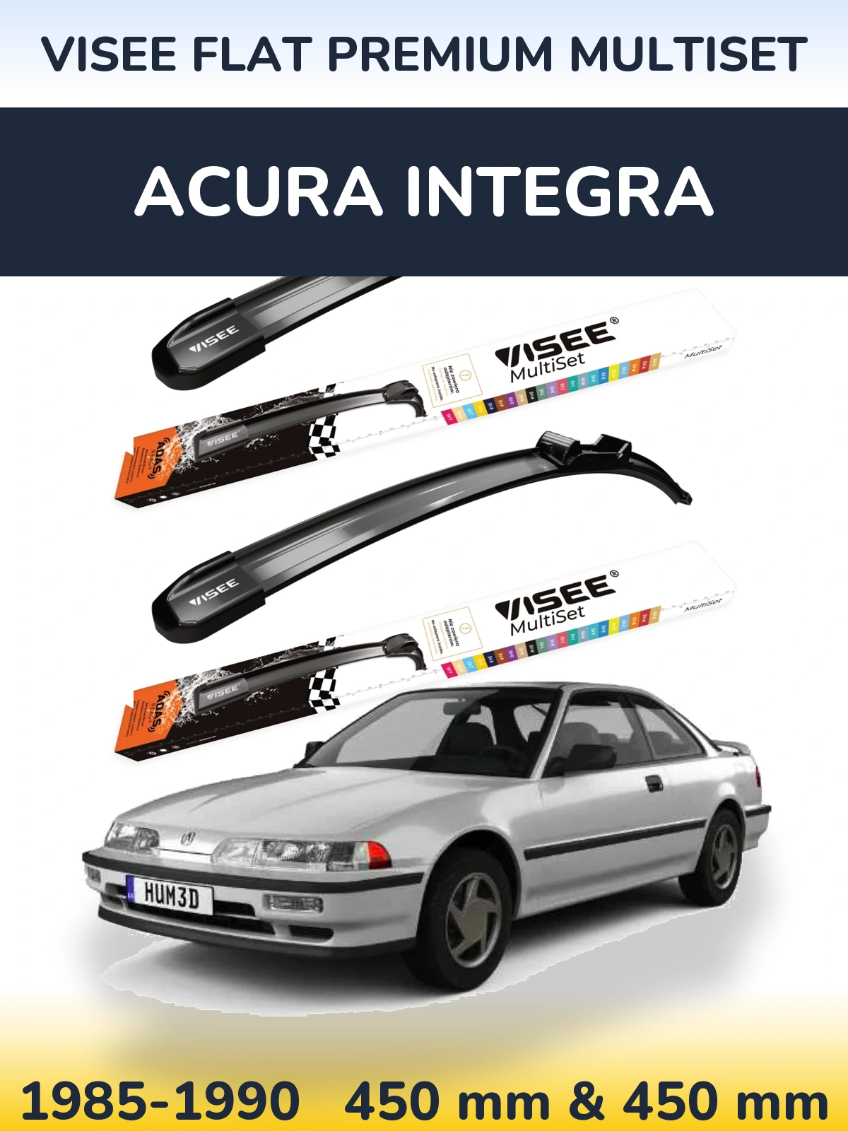 Комплект передних дворников VISEE FLAT PREMIUM MultiSet 450 & 450 мм для Acura Integra 1985-1990