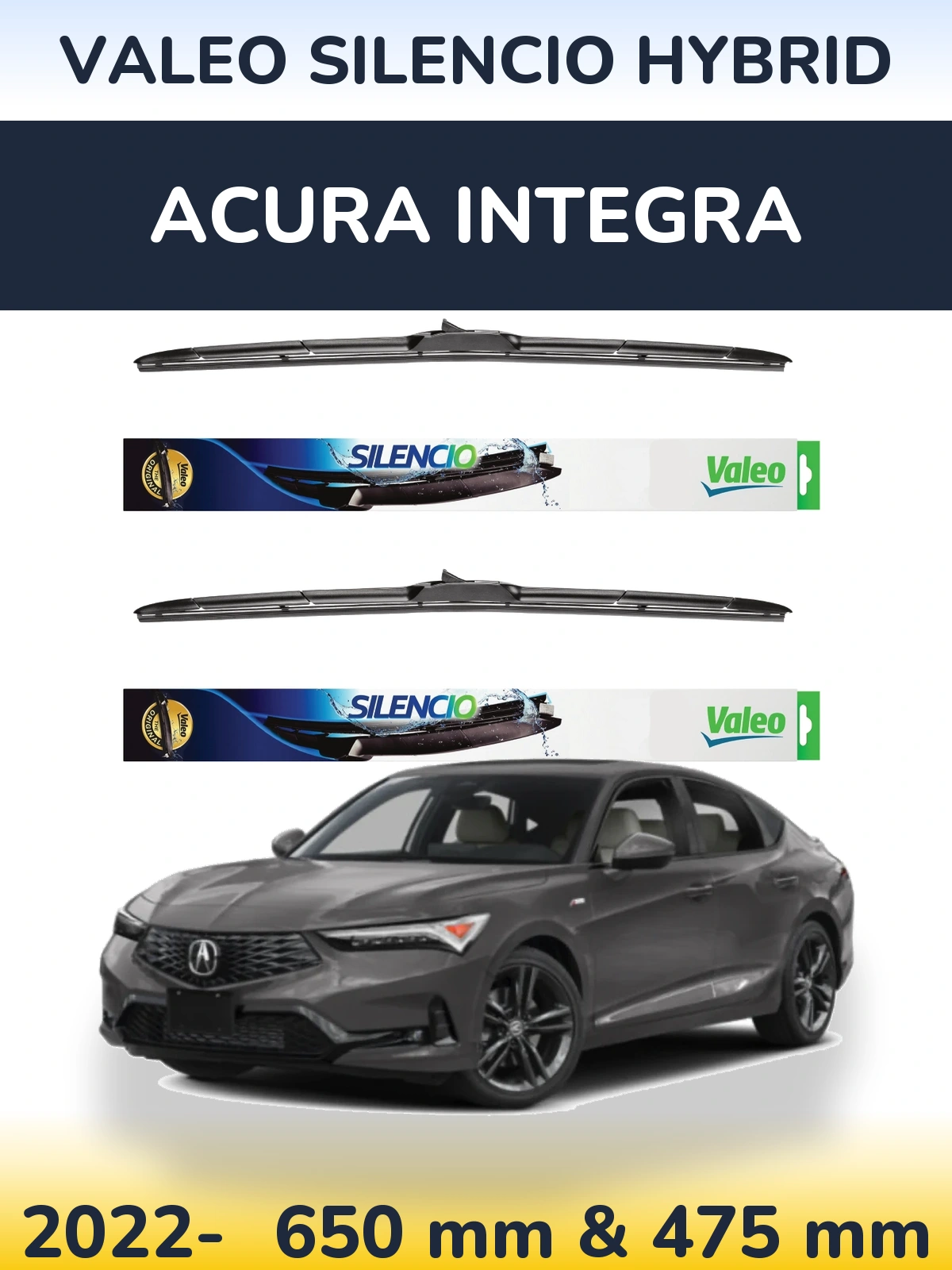 Komplet przednich wycieraczek Valeo Silencio Hybrid 650 & 475 mm do Acura Integra 2022-2026