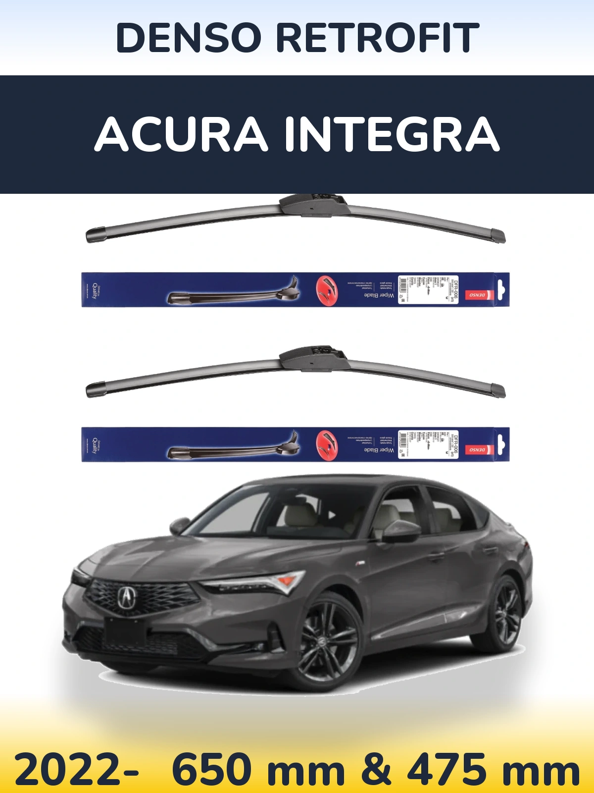 Комплект передних дворников Denso Retrofit 650 & 475 мм для Acura Integra 2022-2026