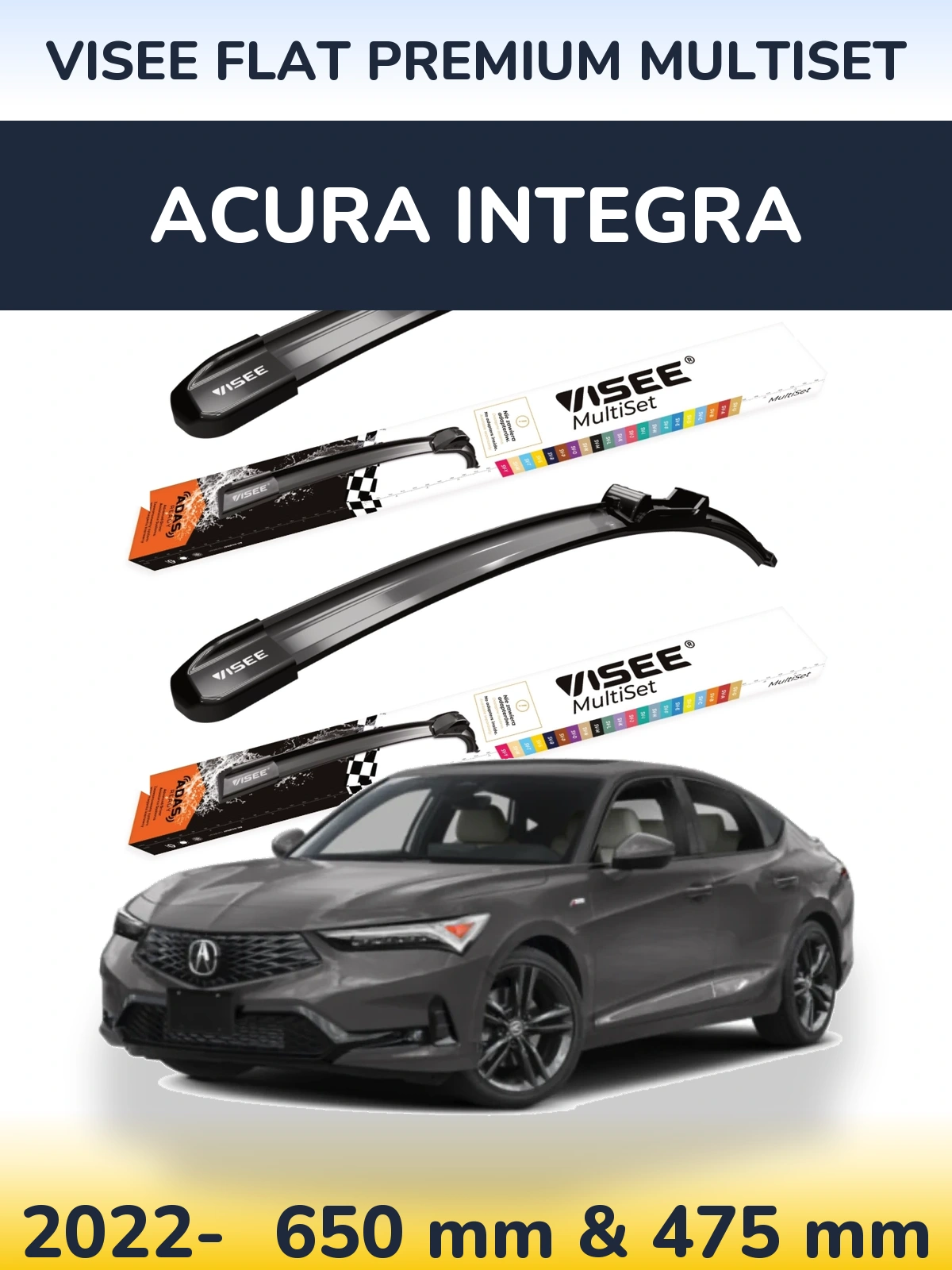 Комплект передних дворников VISEE FLAT PREMIUM MultiSet 650 & 475 мм для Acura Integra 2022-2026