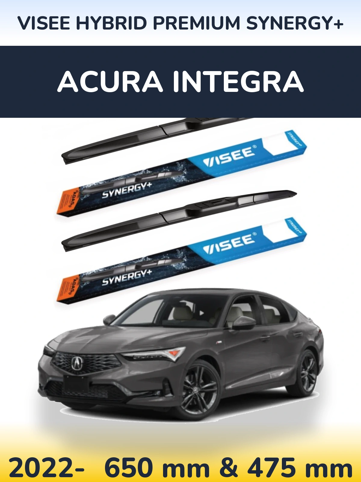 Комплект передних дворников VISEE HYBRID PREMIUM SYNERGY+ 650 & 475 мм для Acura Integra 2022-2026