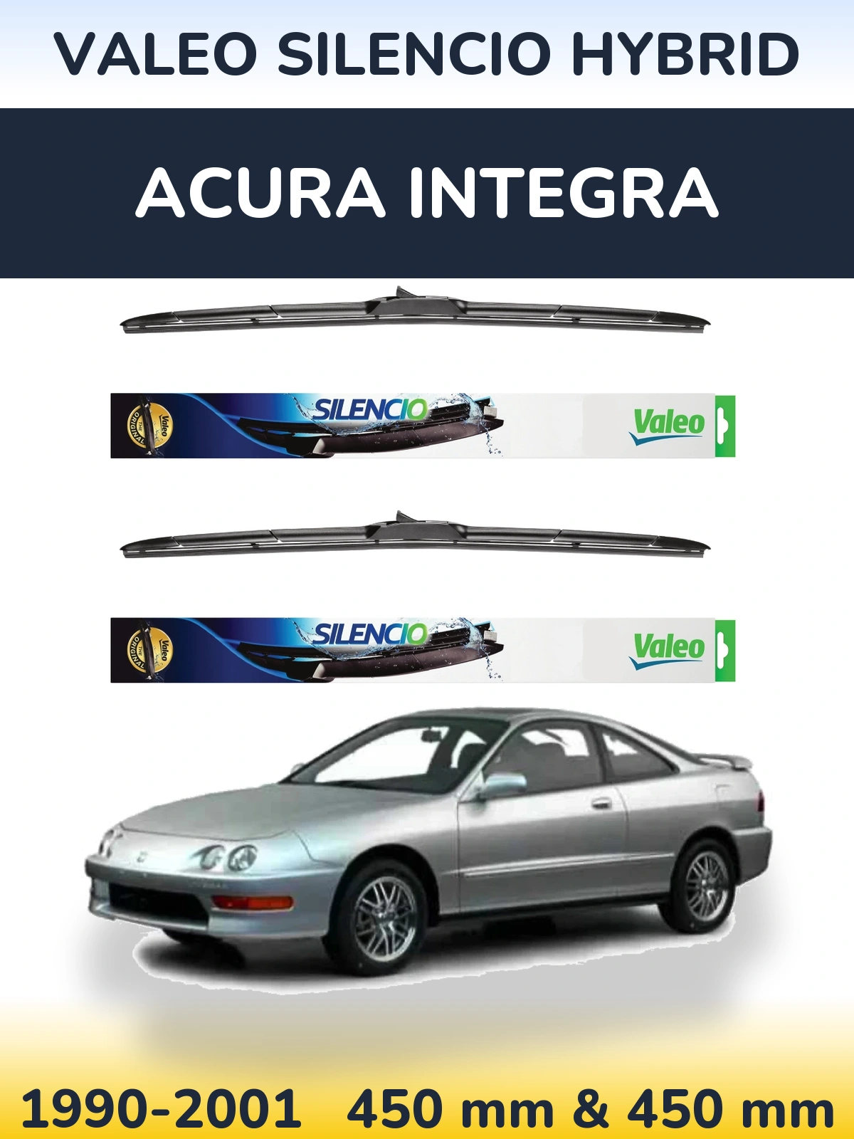 Komplet przednich wycieraczek Valeo Silencio Hybrid 450 & 450 mm do Acura Integra 1990-2001