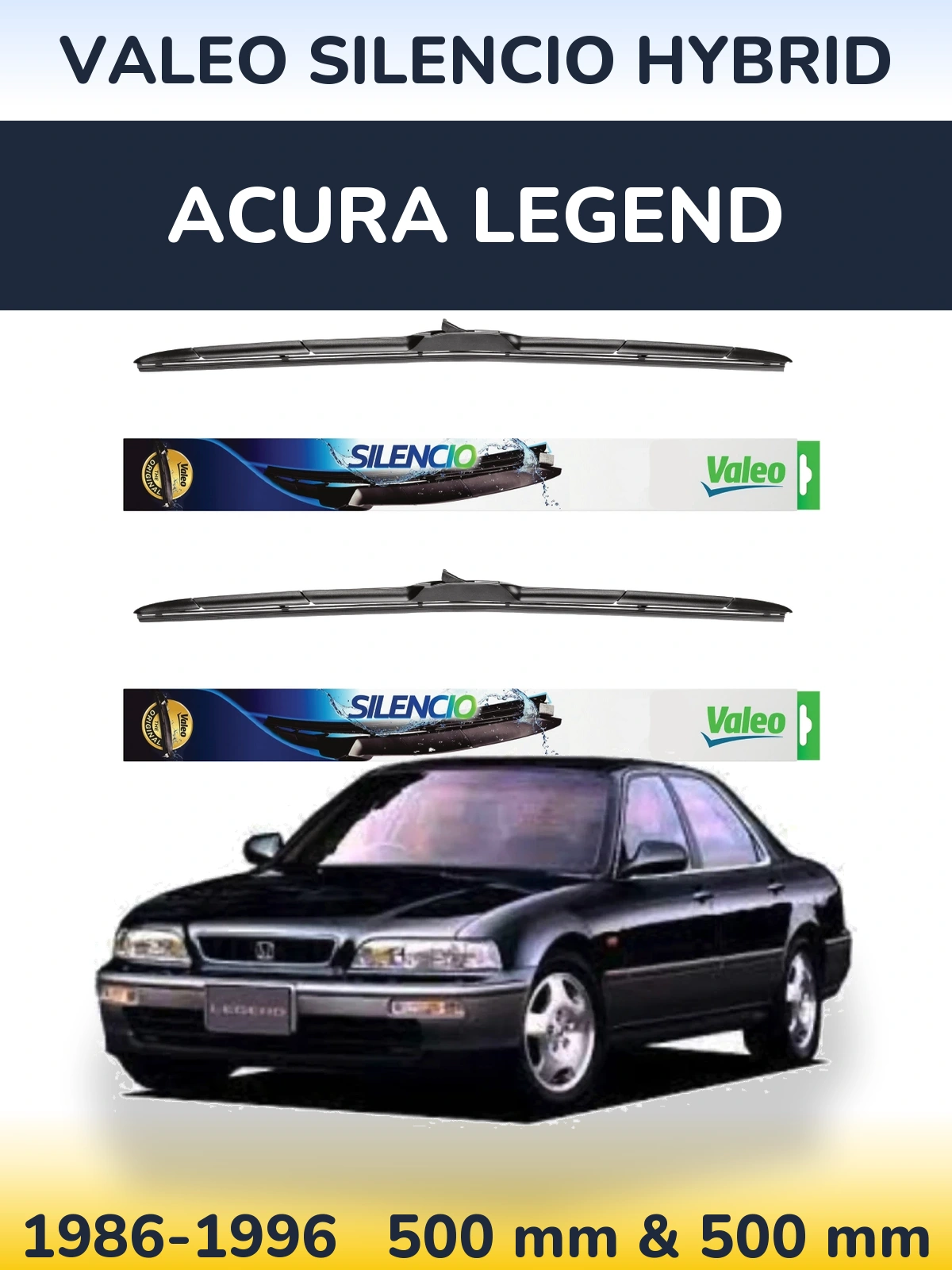 Комплект передних дворников Valeo Silencio Hybrid 500 & 500 мм для Acura Legend 1986-1996
