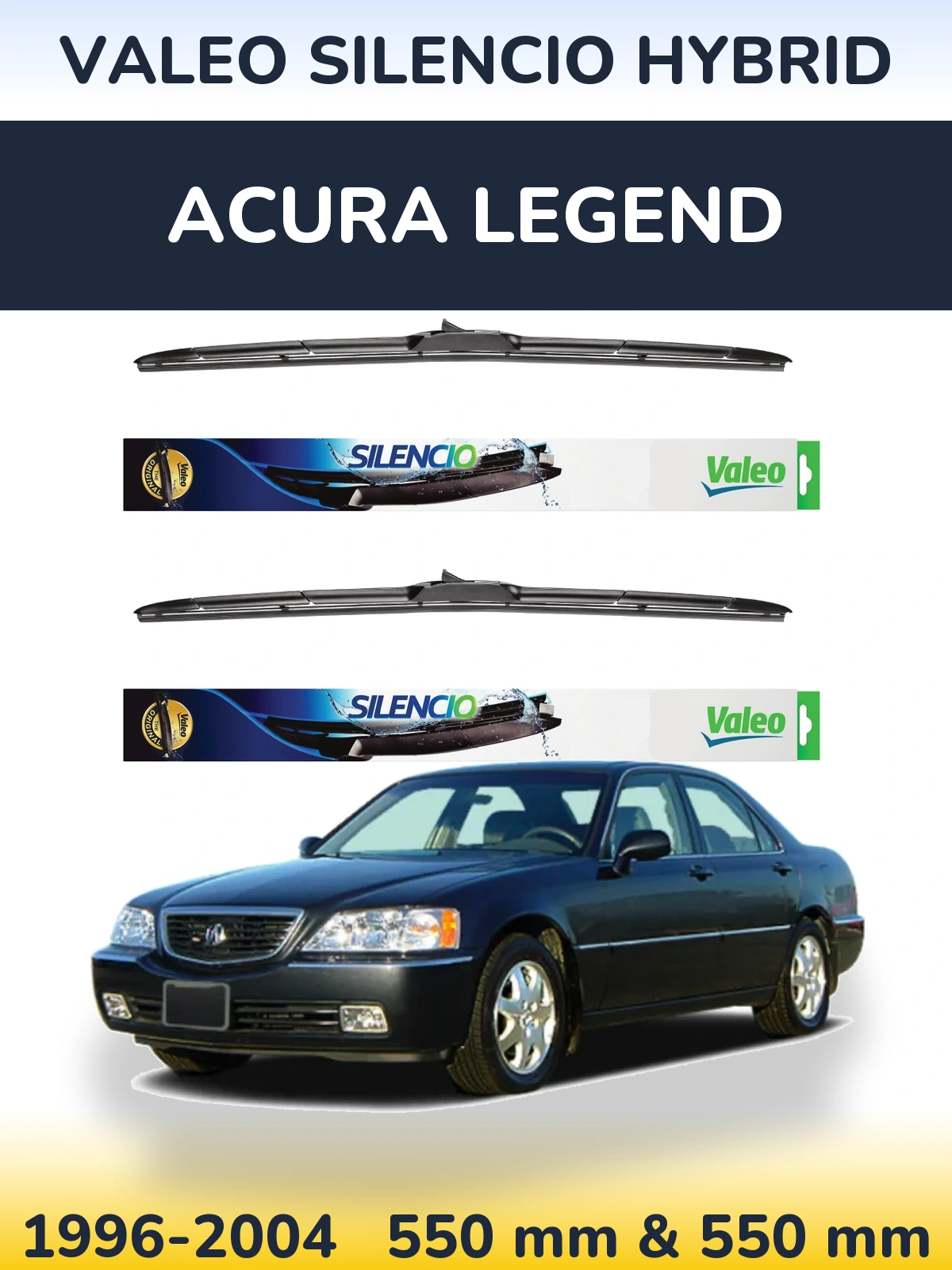 Komplet przednich wycieraczek Valeo Silencio Hybrid 550 & 550 mm do Acura Legend 1996-2004