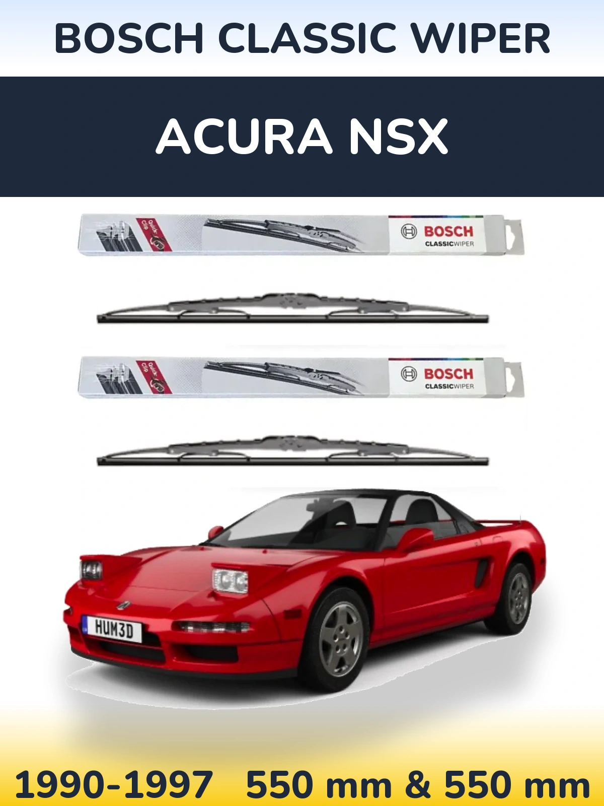 Front wiper blade set BOSCH Classic Wiper 550 & 550 mm for Acura NSX 1990-1997