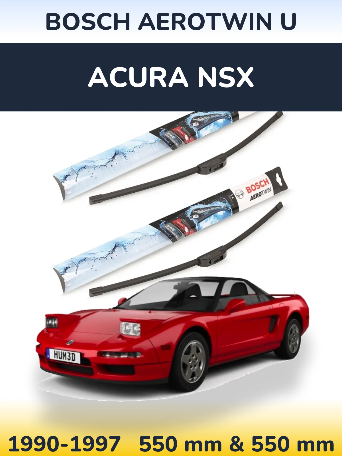 Komplet przednich wycieraczek BOSCH AeroTwin U 550 & 550 mm do Acura NSX 1990-1997