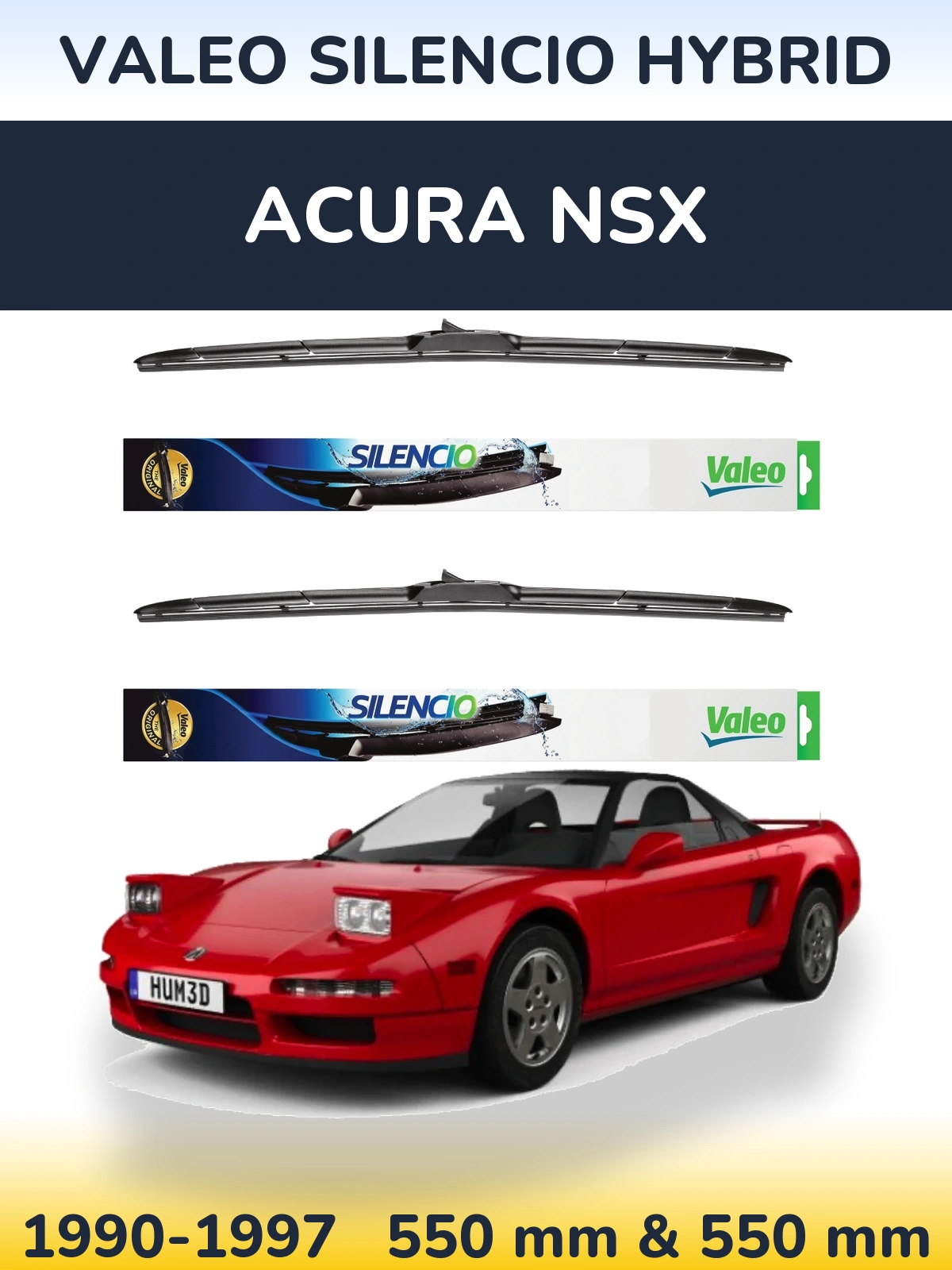 Komplet przednich wycieraczek Valeo Silencio Hybrid 550 & 550 mm do Acura NSX 1990-1997