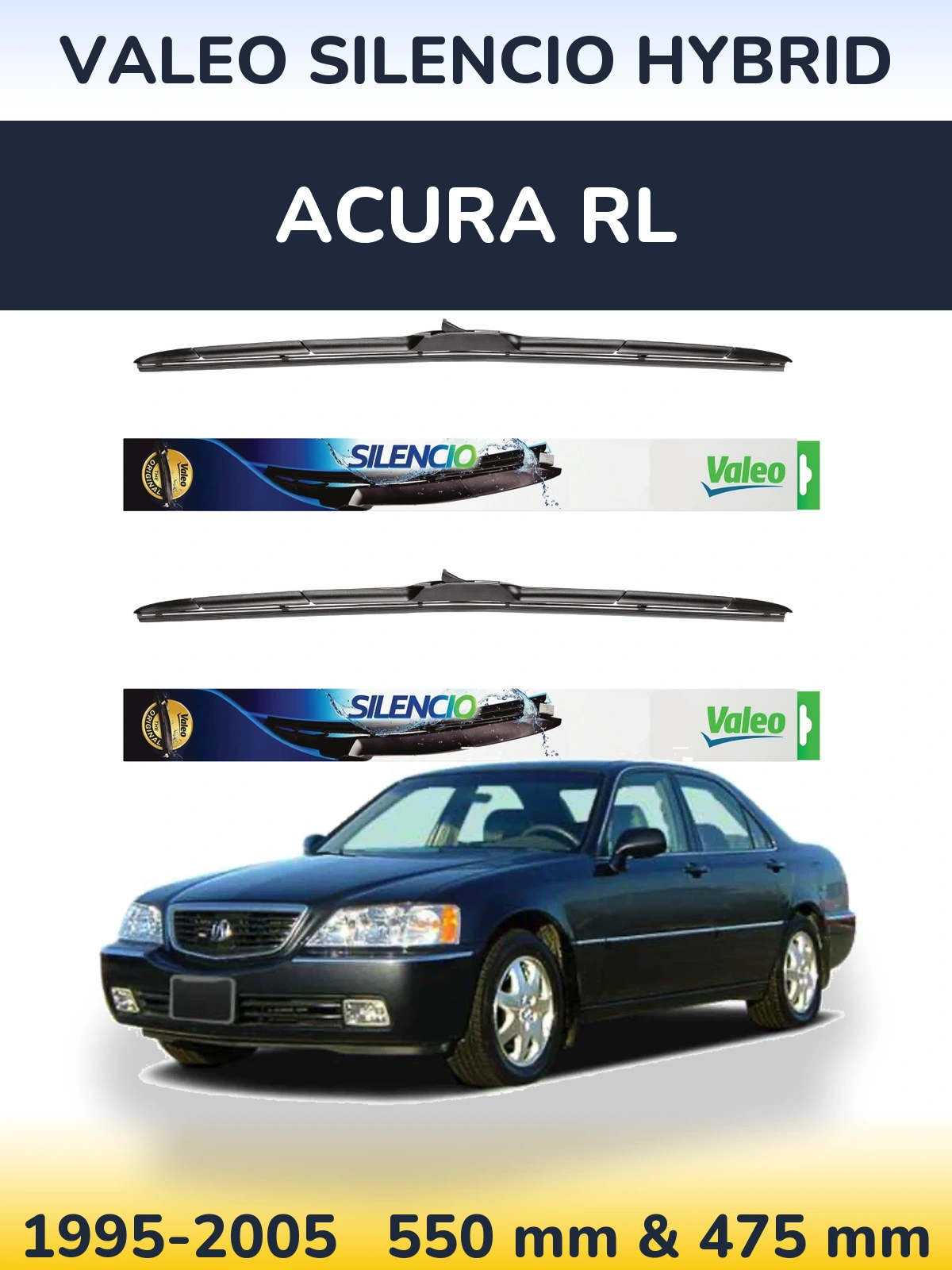 Komplet przednich wycieraczek Valeo Silencio Hybrid 550 & 475 mm do Acura RL 1995-2005