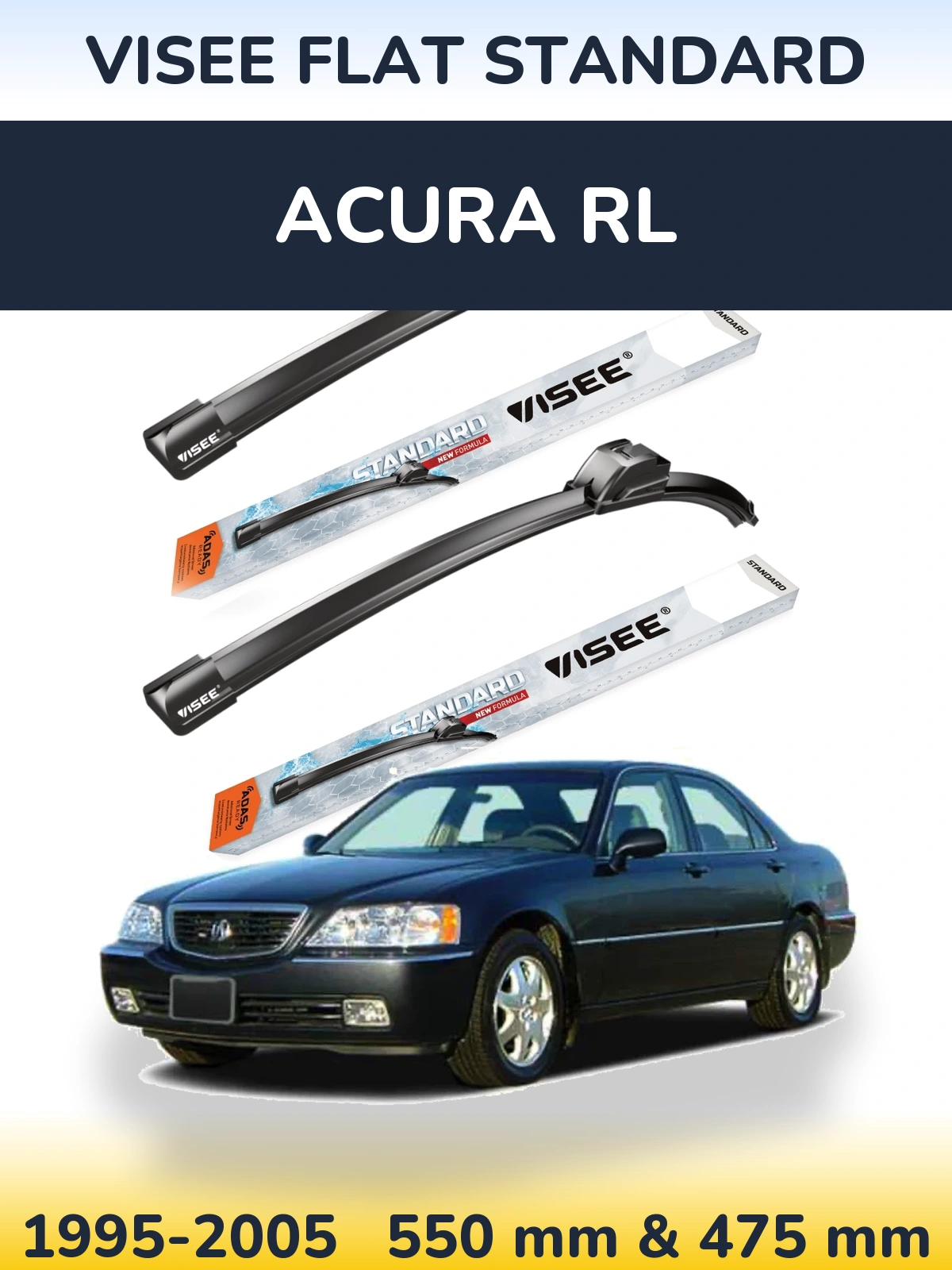 Front wiper blade set VISEE FLAT STANDARD 550 & 475 mm for Acura RL 1995-2005