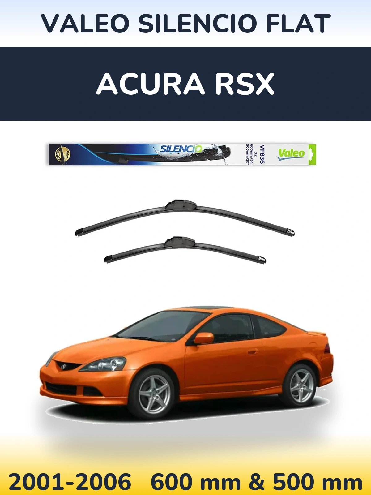 Komplet przednich wycieraczek Valeo Silencio Flat 600 & 500 mm do Acura RSX 2001-2006