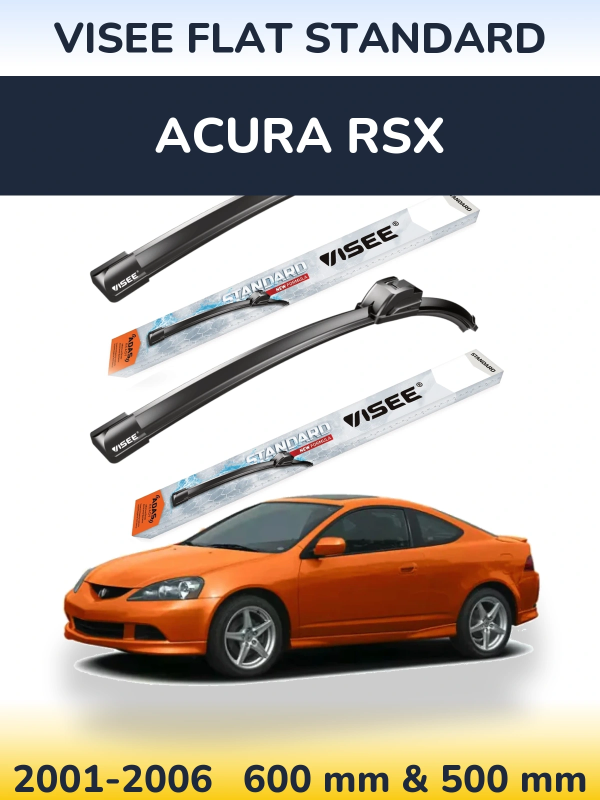 Комплект передних дворников VISEE FLAT STANDARD 600 & 500 мм для Acura RSX 2001-2006